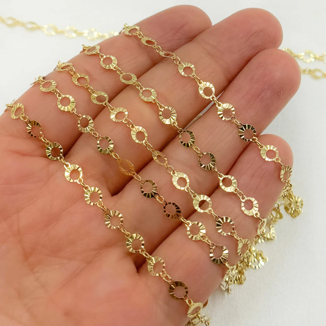 V20DCGP. Gold Plated Sterling Silver Diamond Cut Circle Link Chain - Image 3