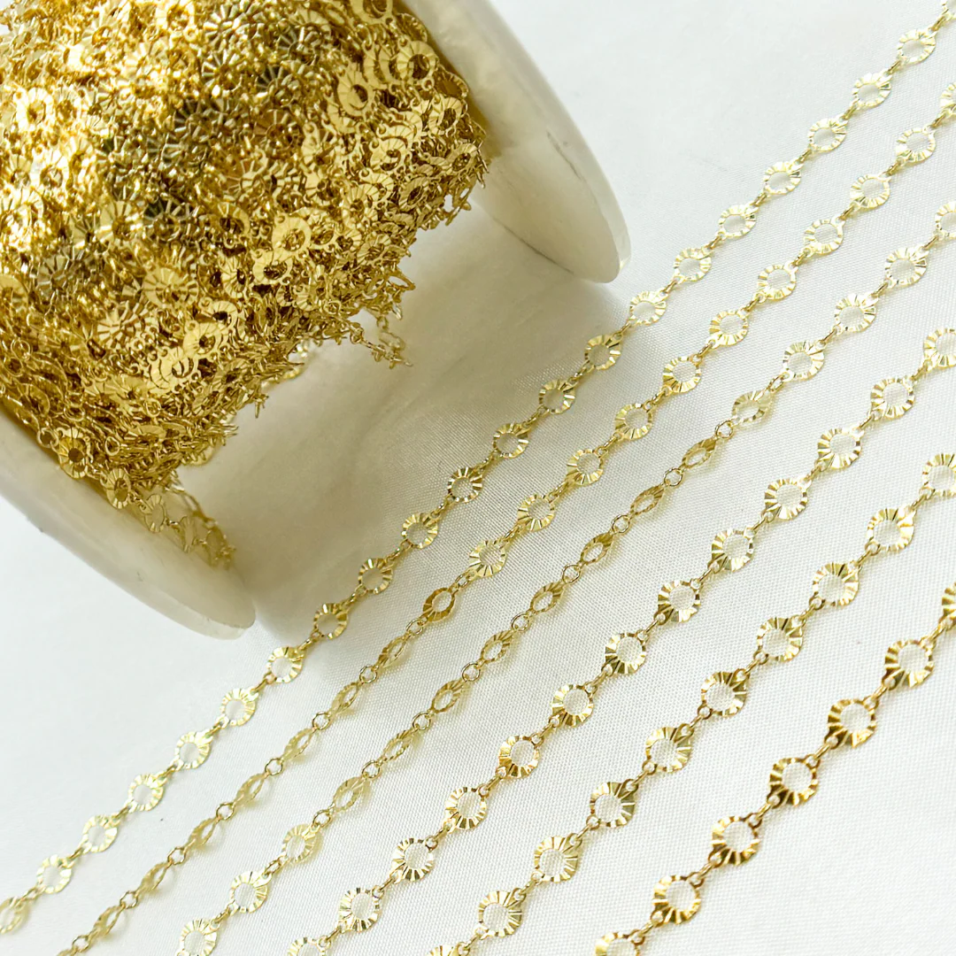 V20DCGP. Gold Plated Sterling Silver Diamond Cut Circle Link Chain - Image 4