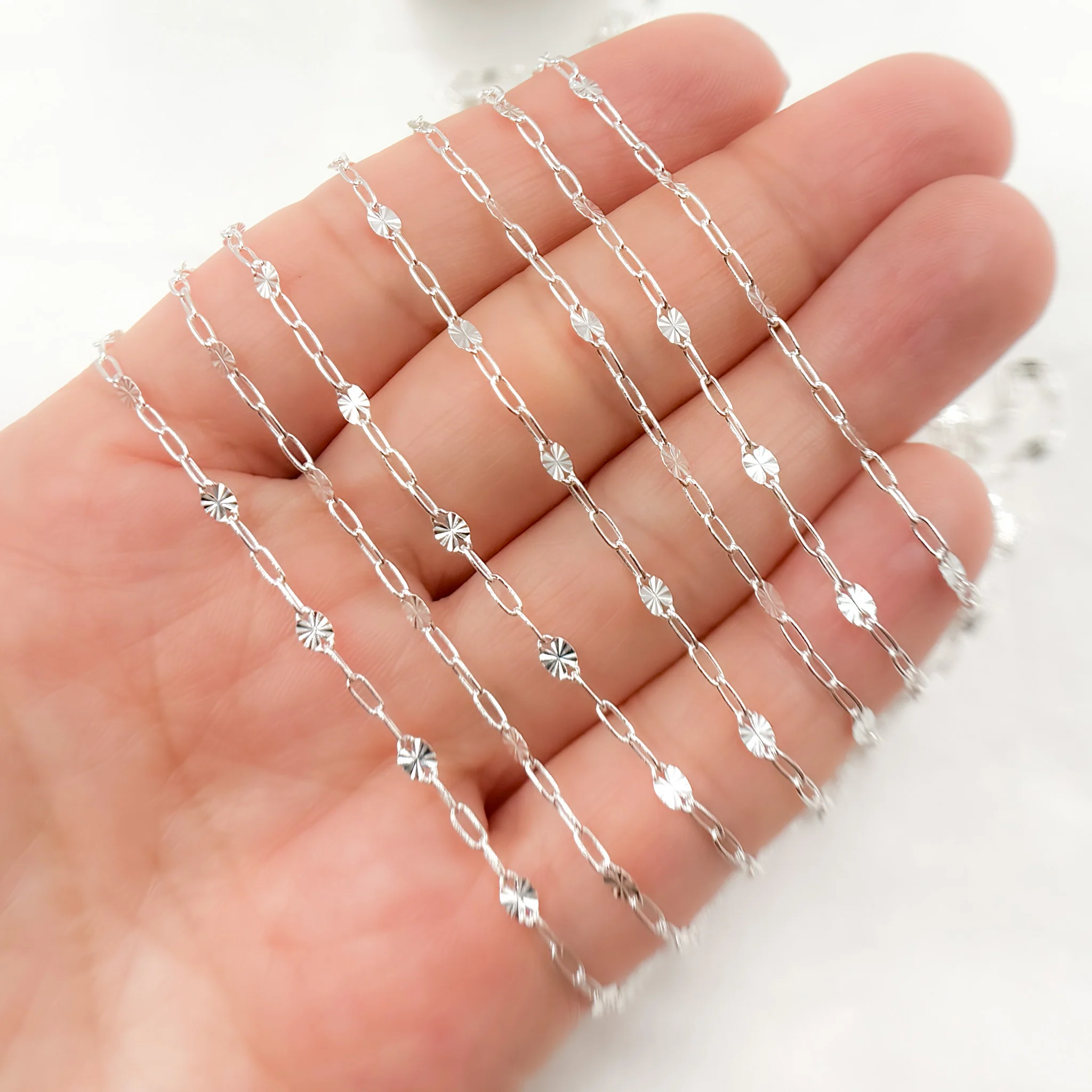 V227SS. Sterling Silver Paperclip and Diamond Cut Marina Link Chain - Image 3