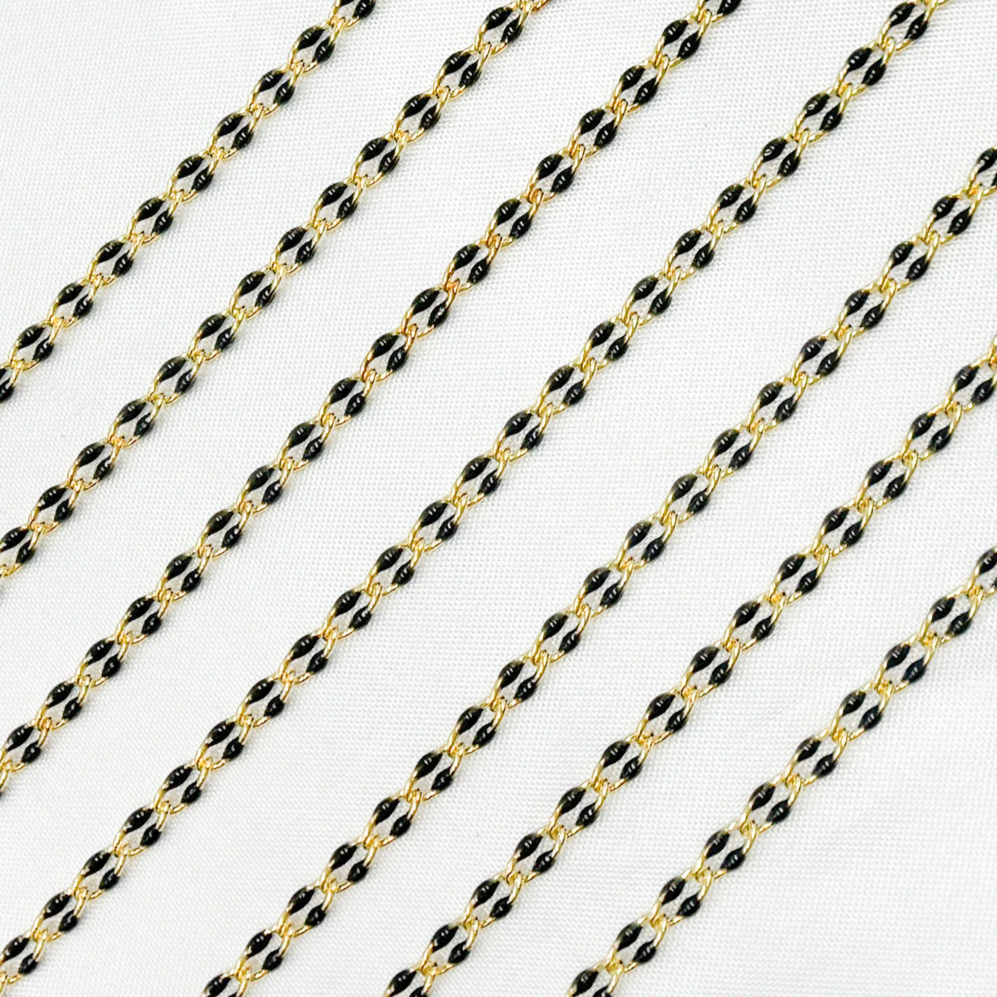 V244BKGP. 925 Sterling Silver Gold Plated Black Enamel Cable Link Chain - Image 2