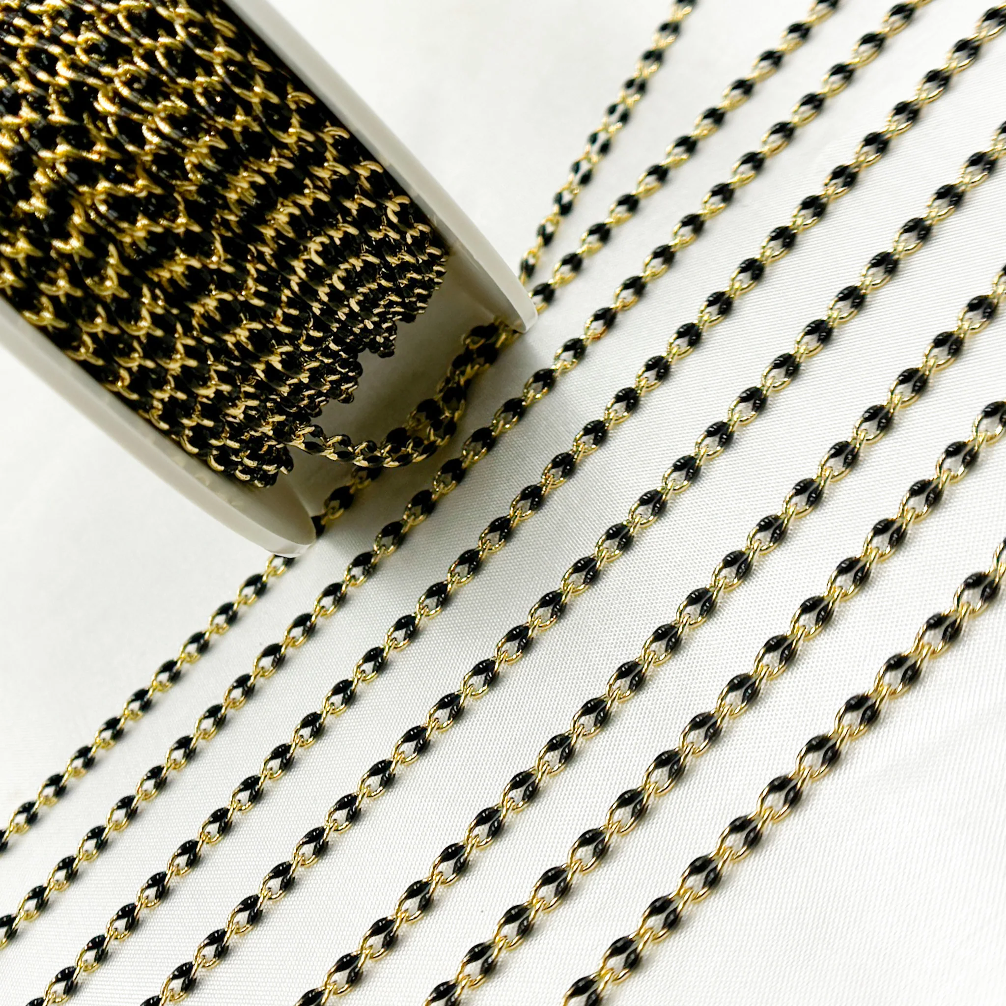 V244BKGP. 925 Sterling Silver Gold Plated Black Enamel Cable Link Chain - Image 6
