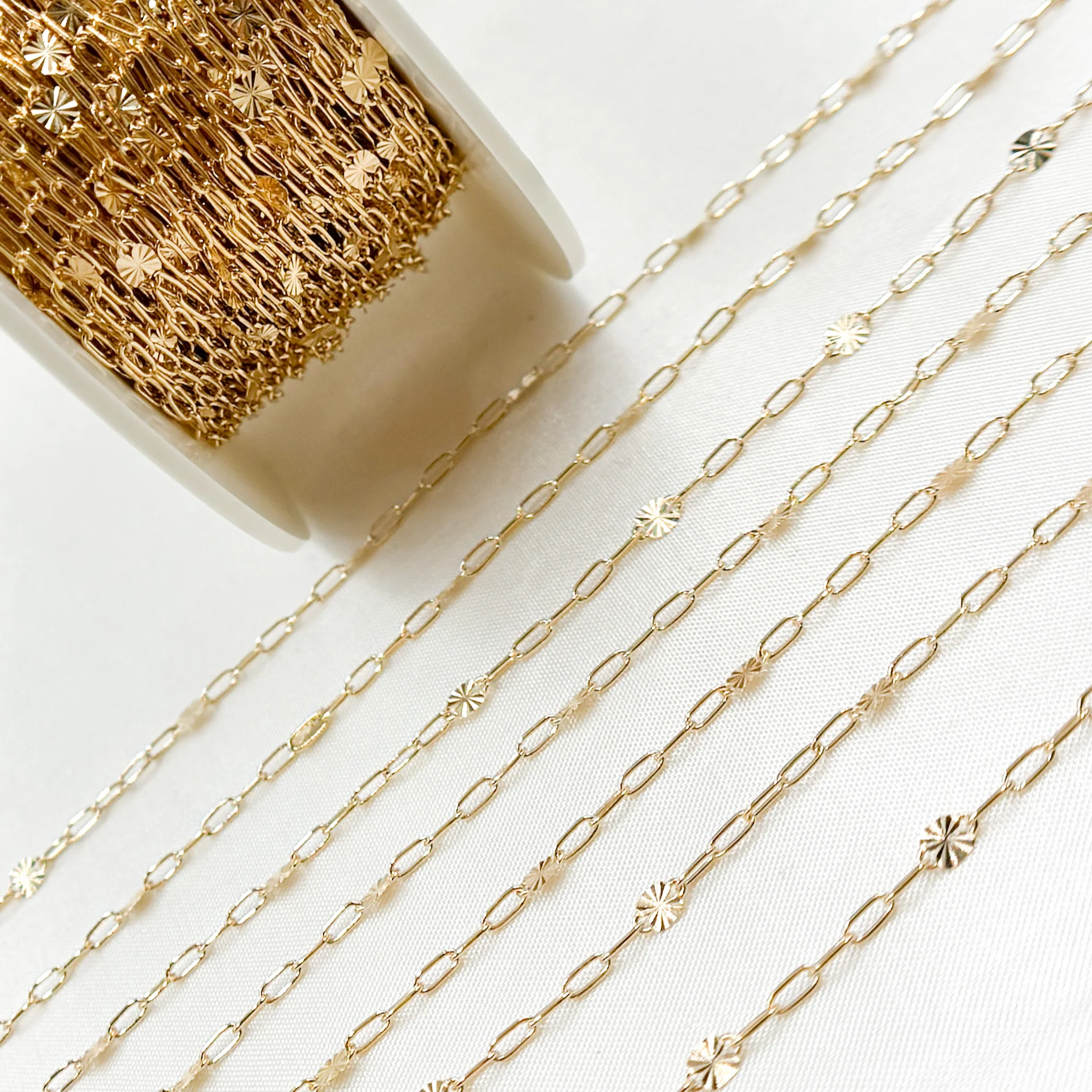 V241GF. 14K Gold-Filled Smooth Paperclip and Diamond Cut Marina Link Chain - Image 4