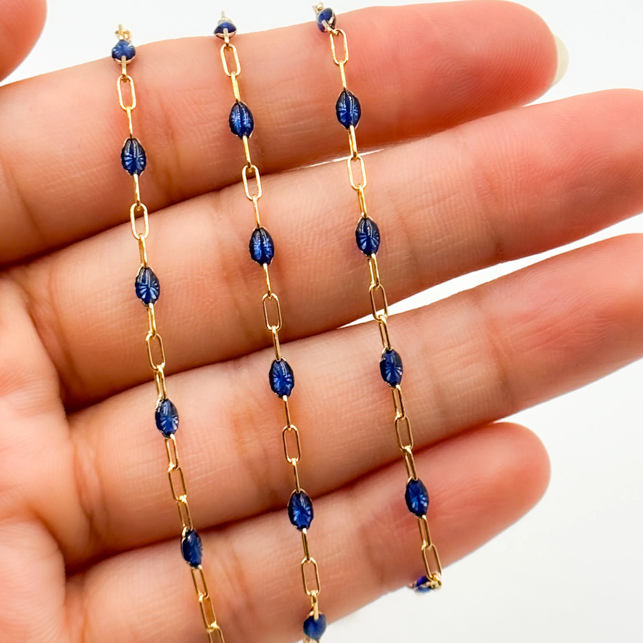 V250-BLGF. 14k Gold Filled Blue Color Enamel Satellite Cable Chain - Image 3
