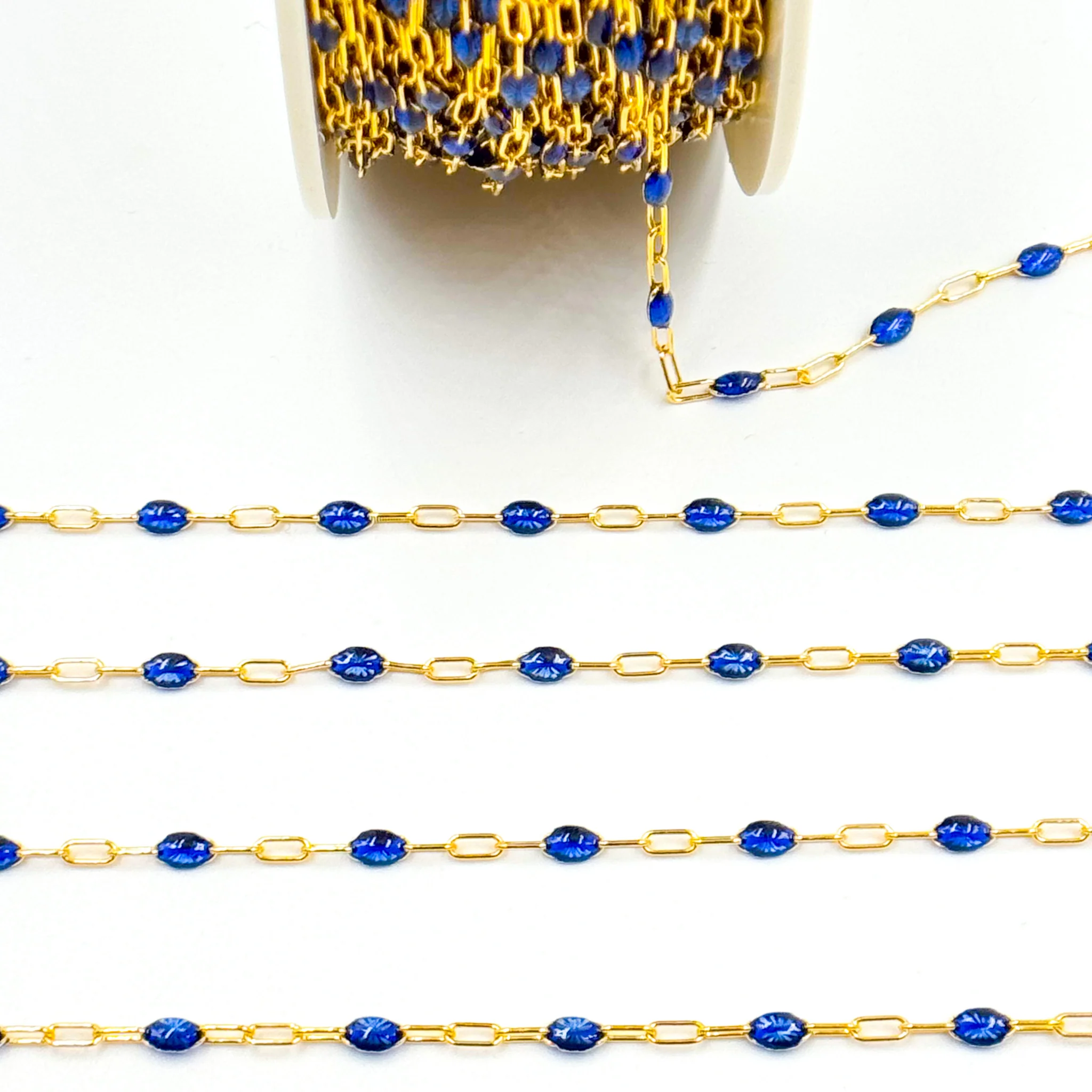 V250-BLGF. 14k Gold Filled Blue Color Enamel Satellite Cable Chain - Image 5