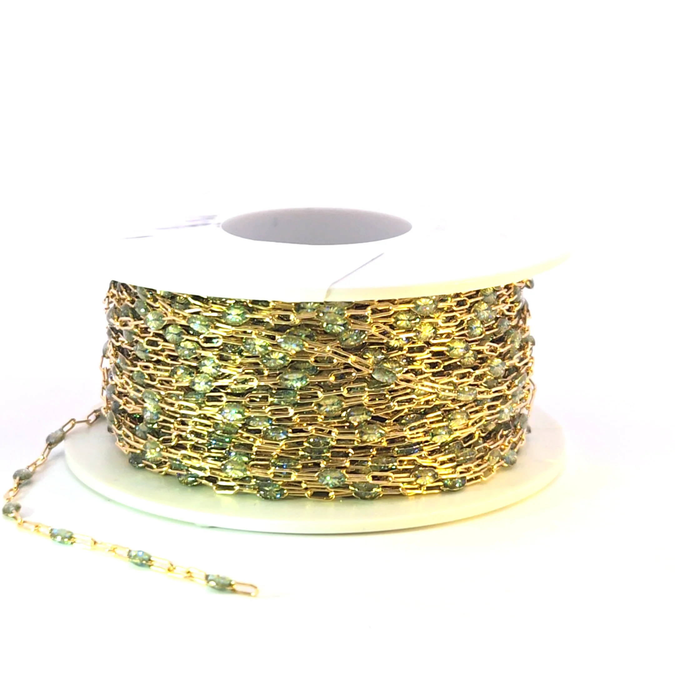 V250-OP3GF. Gold Filled Green Shade Color Opal Enamel Cable Chain - Image 10