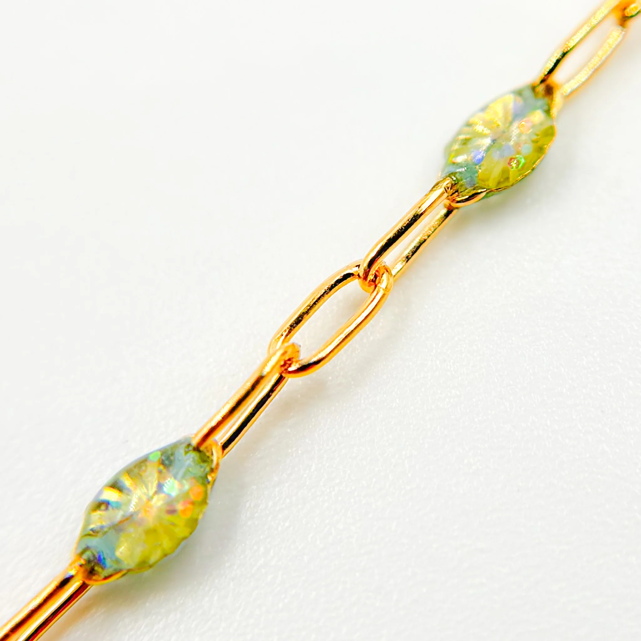 V250-OP3GF. Gold Filled Green Shade Color Opal Enamel Cable Chain - Image 6