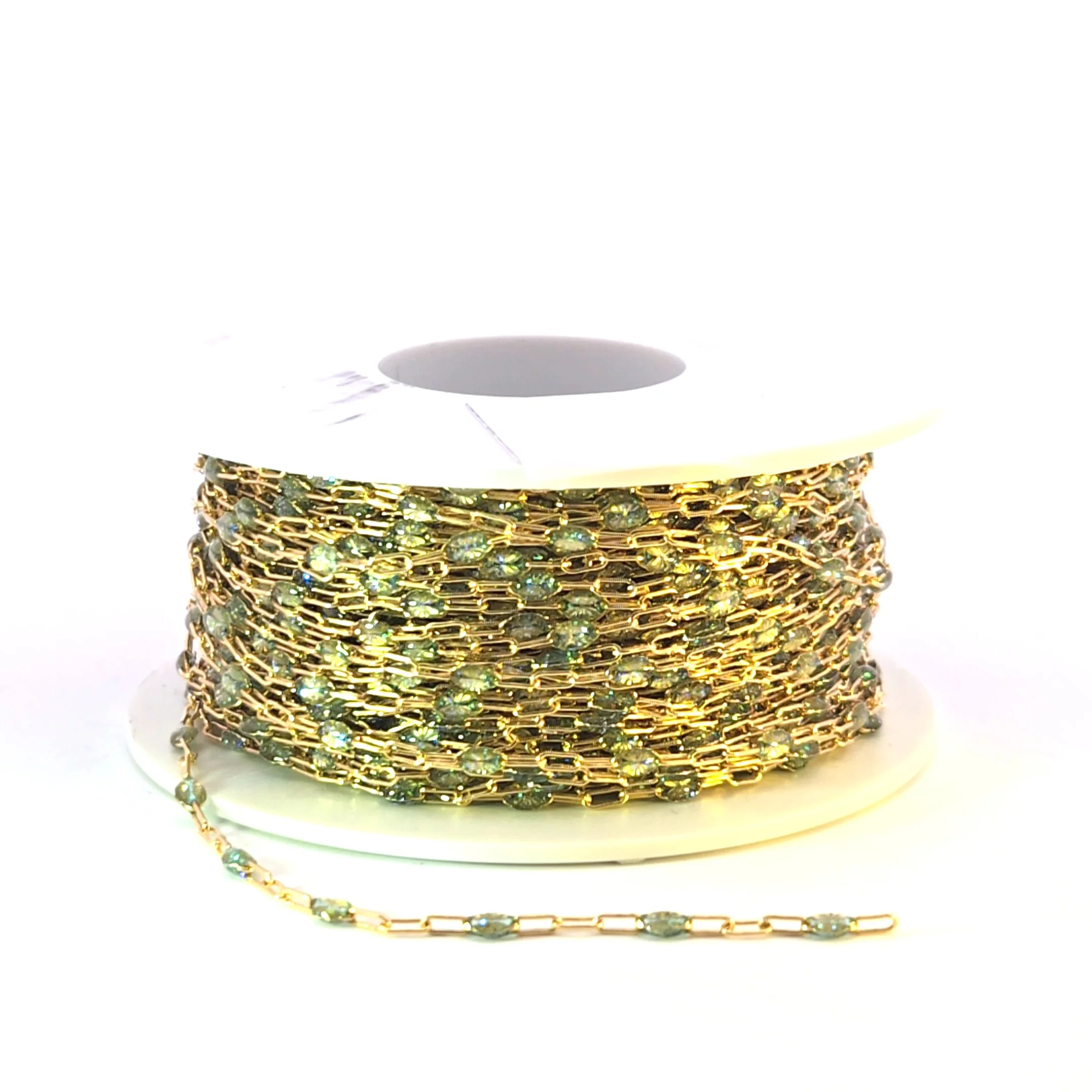 V250-OP3GF. Gold Filled Green Shade Color Opal Enamel Cable Chain - Image 8