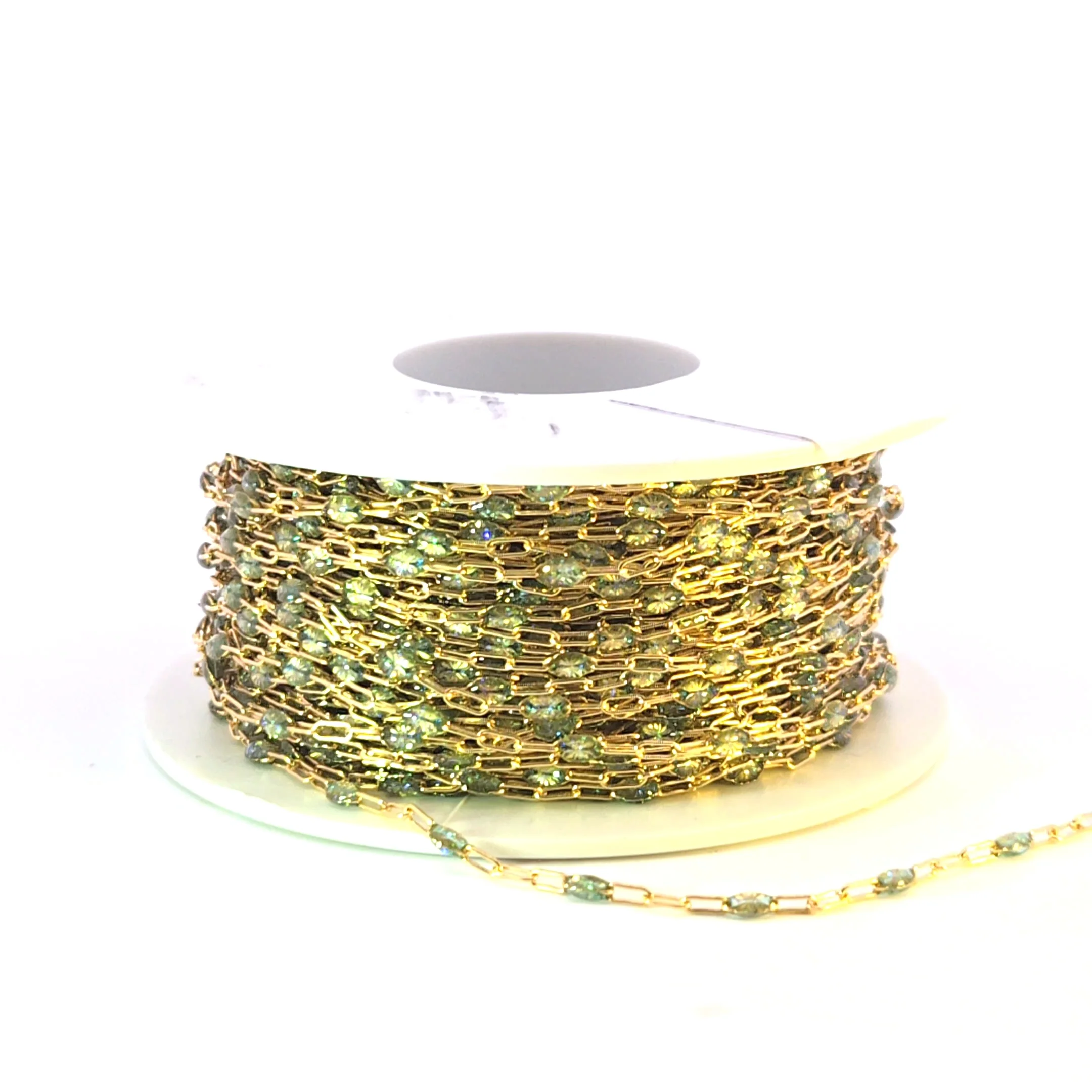 V250-OP3GF. Gold Filled Green Shade Color Opal Enamel Cable Chain - Image 9
