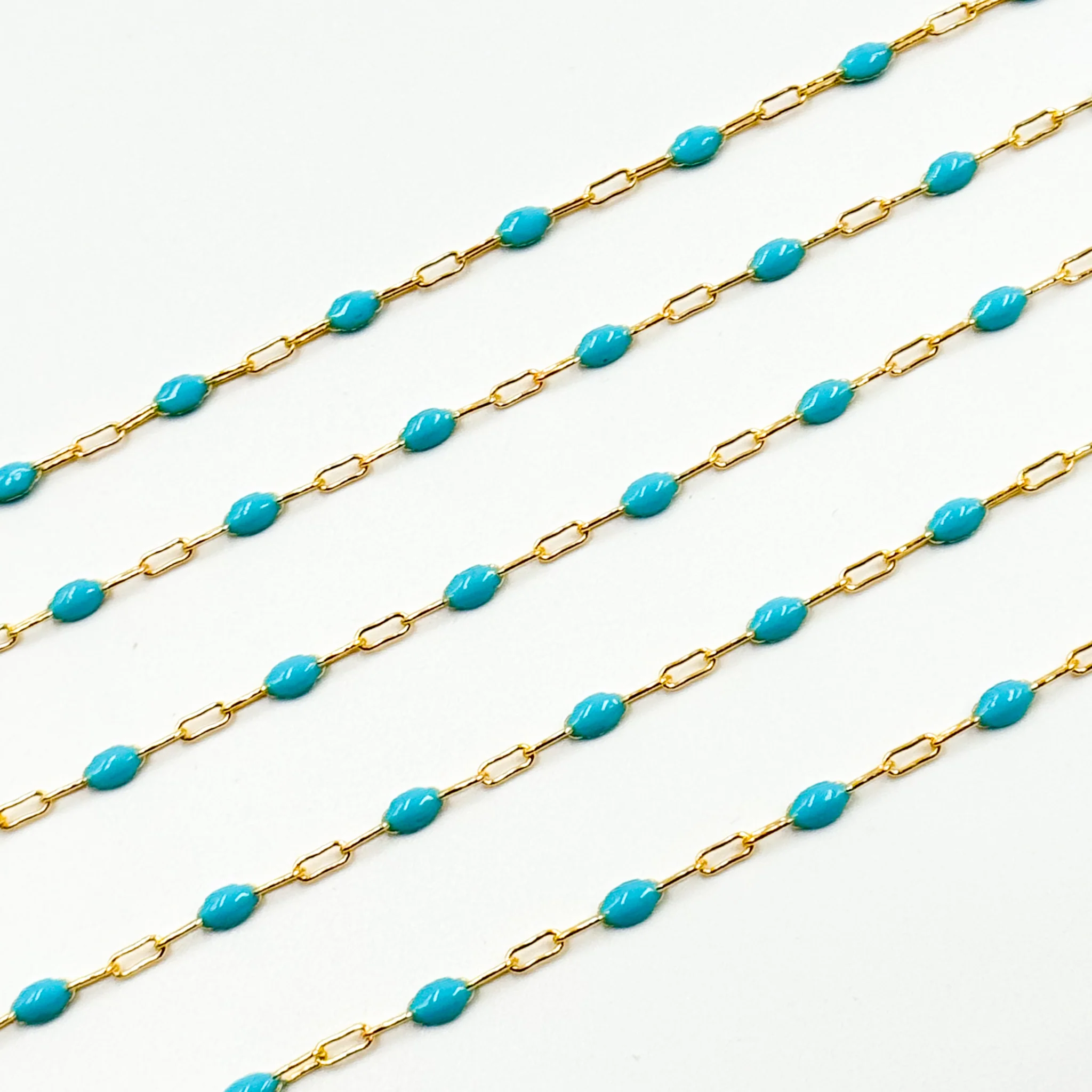 V250-TURGF. 14k Gold Filled Turquoise Color Enamel Satellite Cable Chain - Image 4