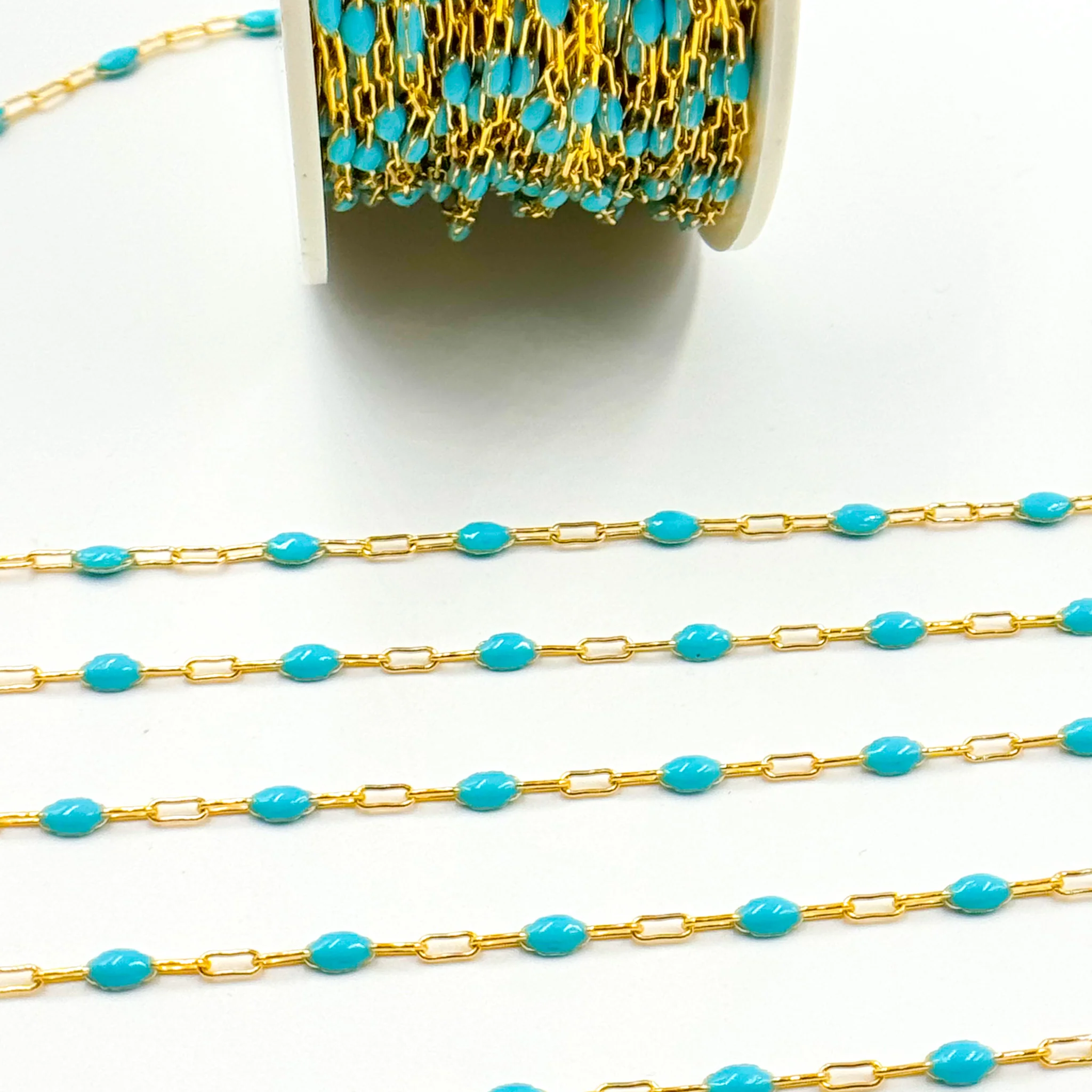 V250-TURGF. 14k Gold Filled Turquoise Color Enamel Satellite Cable Chain - Image 5