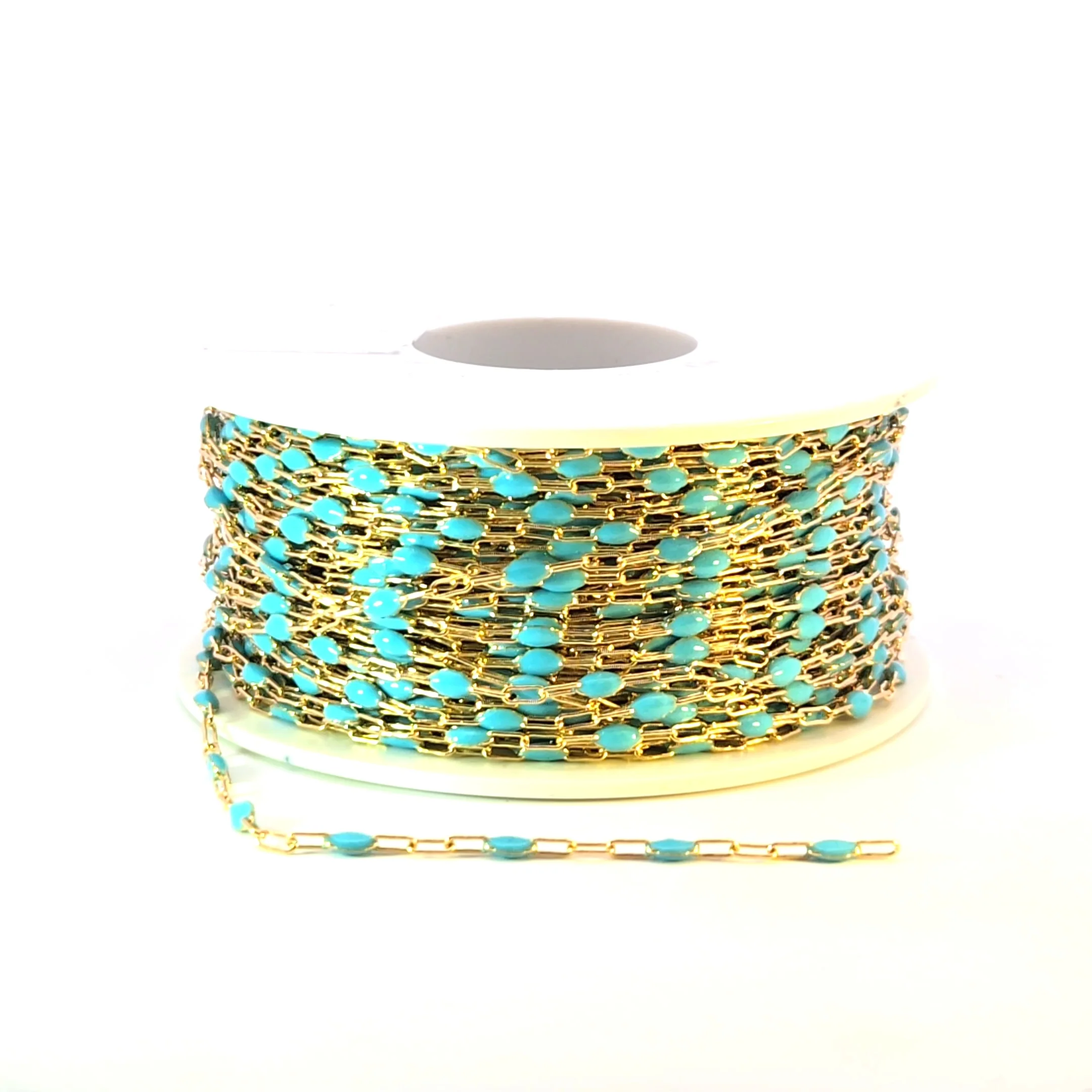 V250-TURGF. 14k Gold Filled Turquoise Color Enamel Satellite Cable Chain - Image 6
