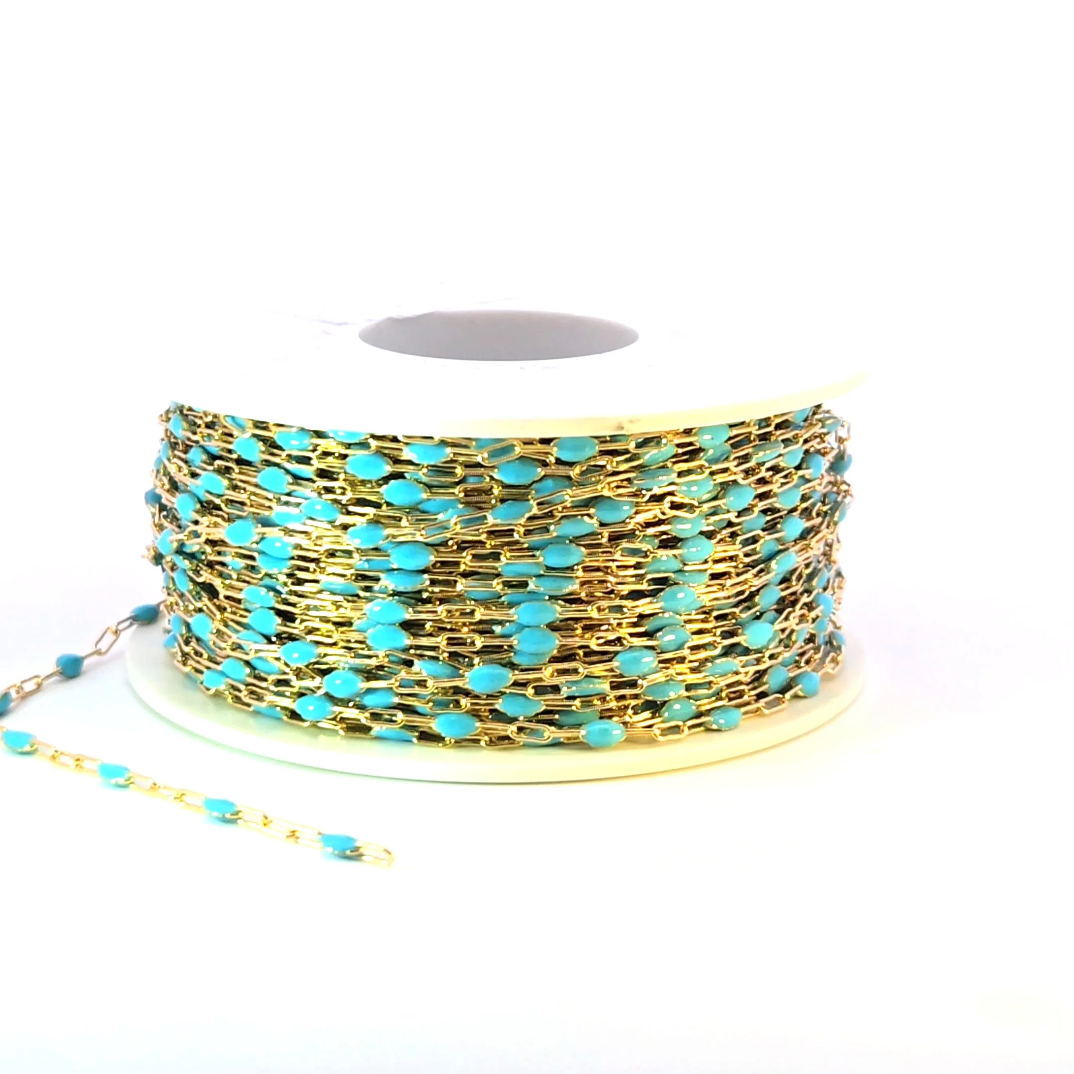 V250-TURGF. 14k Gold Filled Turquoise Color Enamel Satellite Cable Chain - Image 7