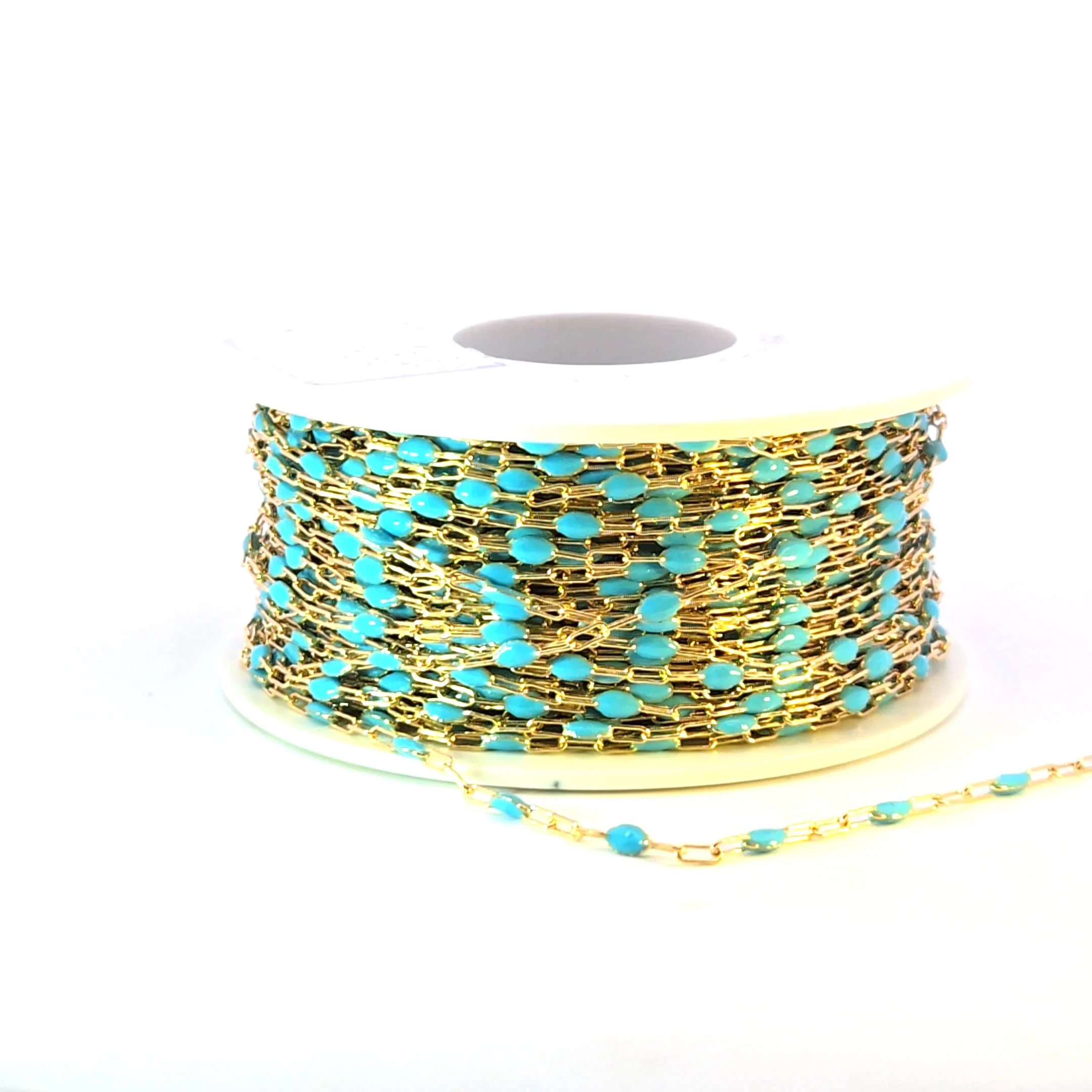 V250-TURGF. 14k Gold Filled Turquoise Color Enamel Satellite Cable Chain - Image 8