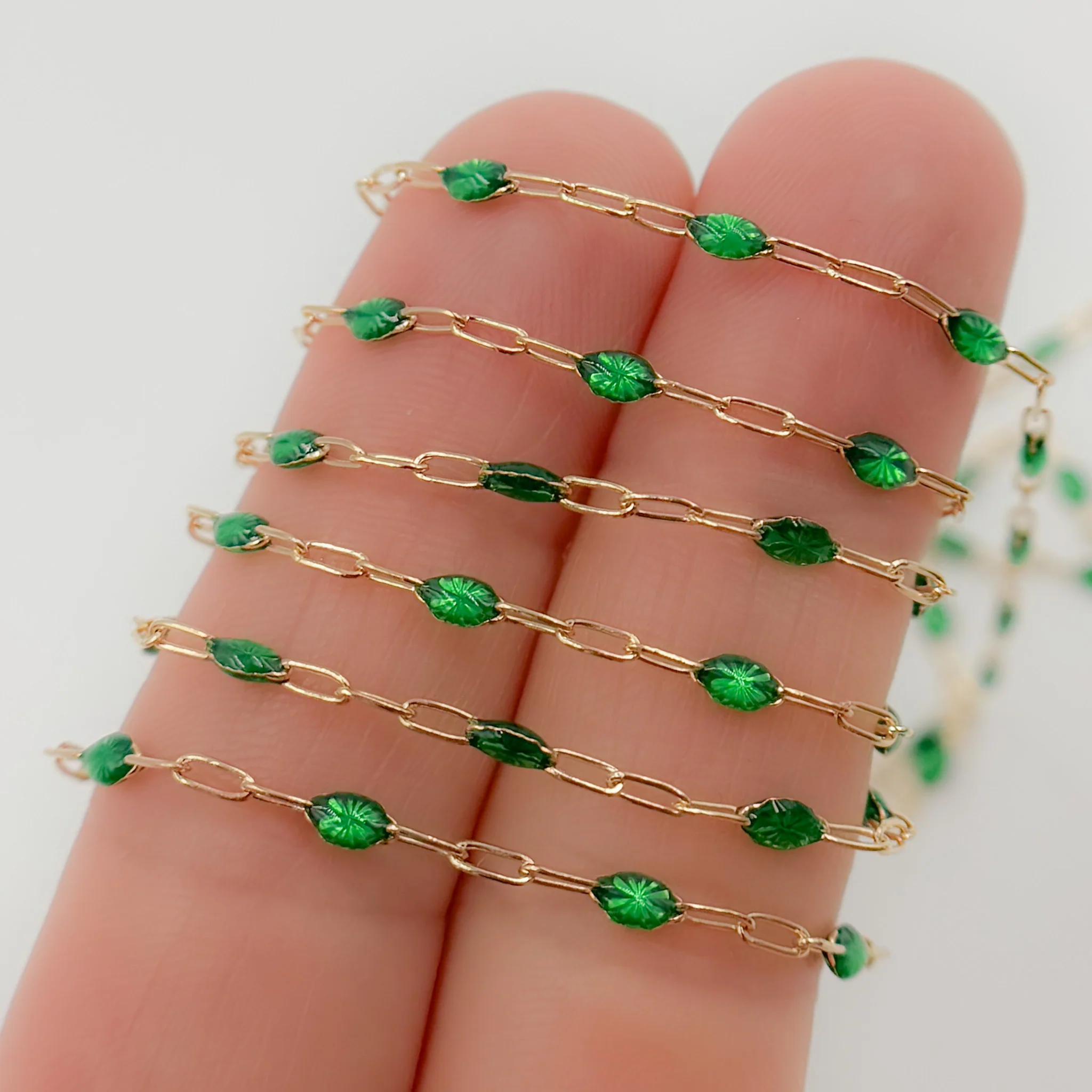 V250GRGF. Gold Filled Green Color Enamel Cable Chain - Image 3