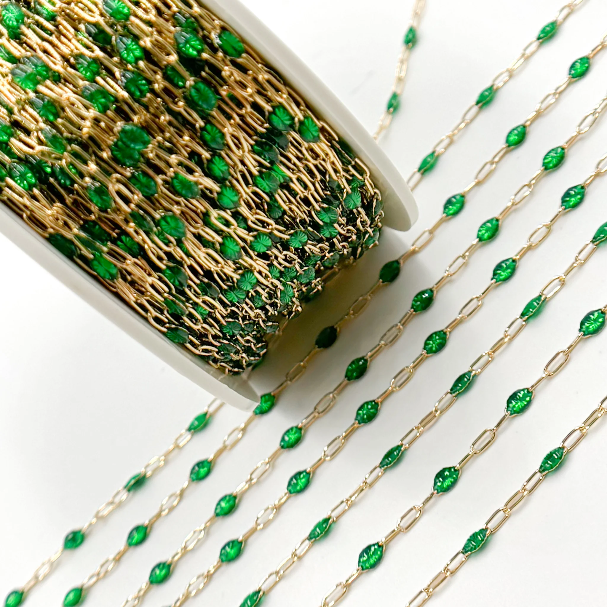 V250GRGF. Gold Filled Green Color Enamel Cable Chain - Image 4