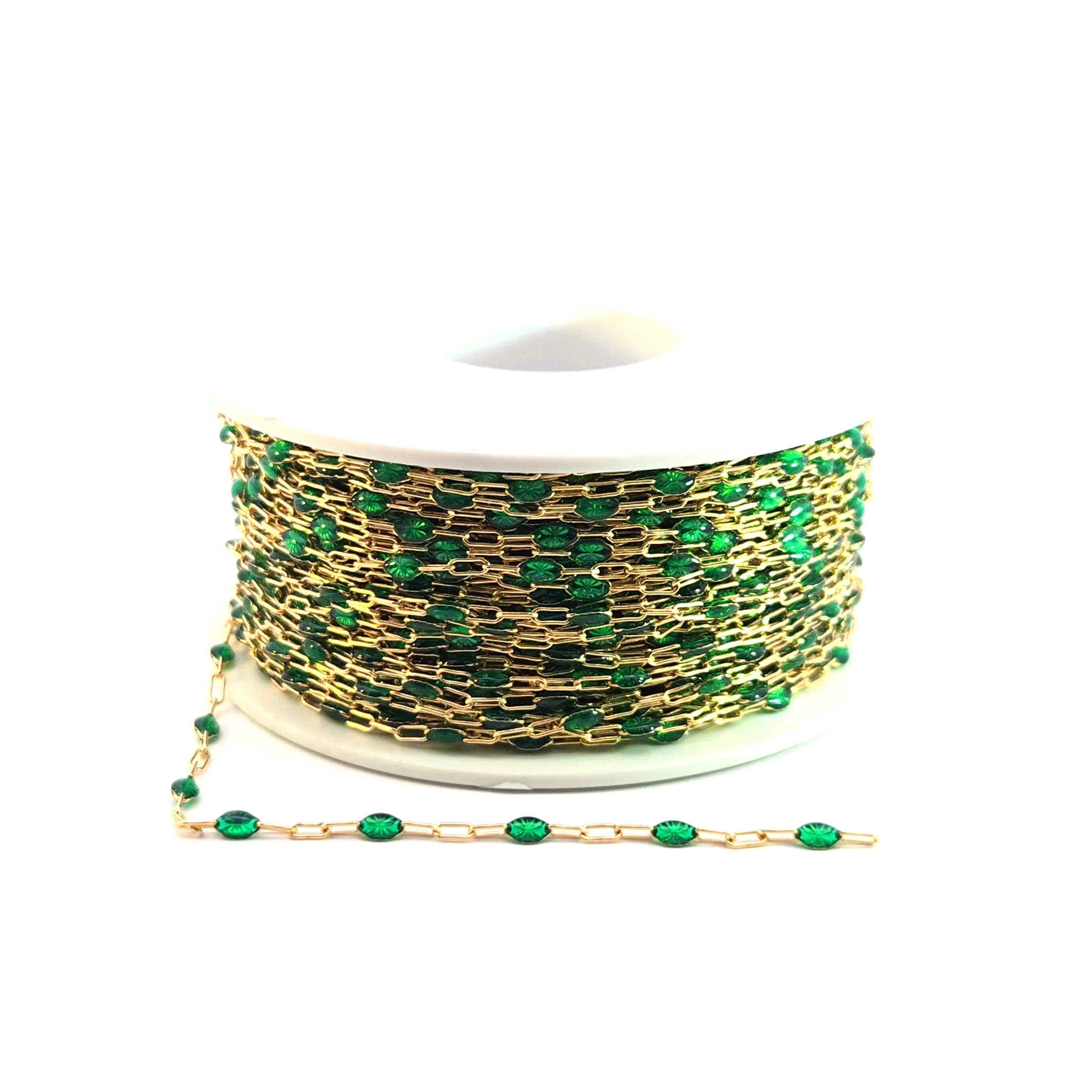 V250GRGF. Gold Filled Green Color Enamel Cable Chain - Image 6