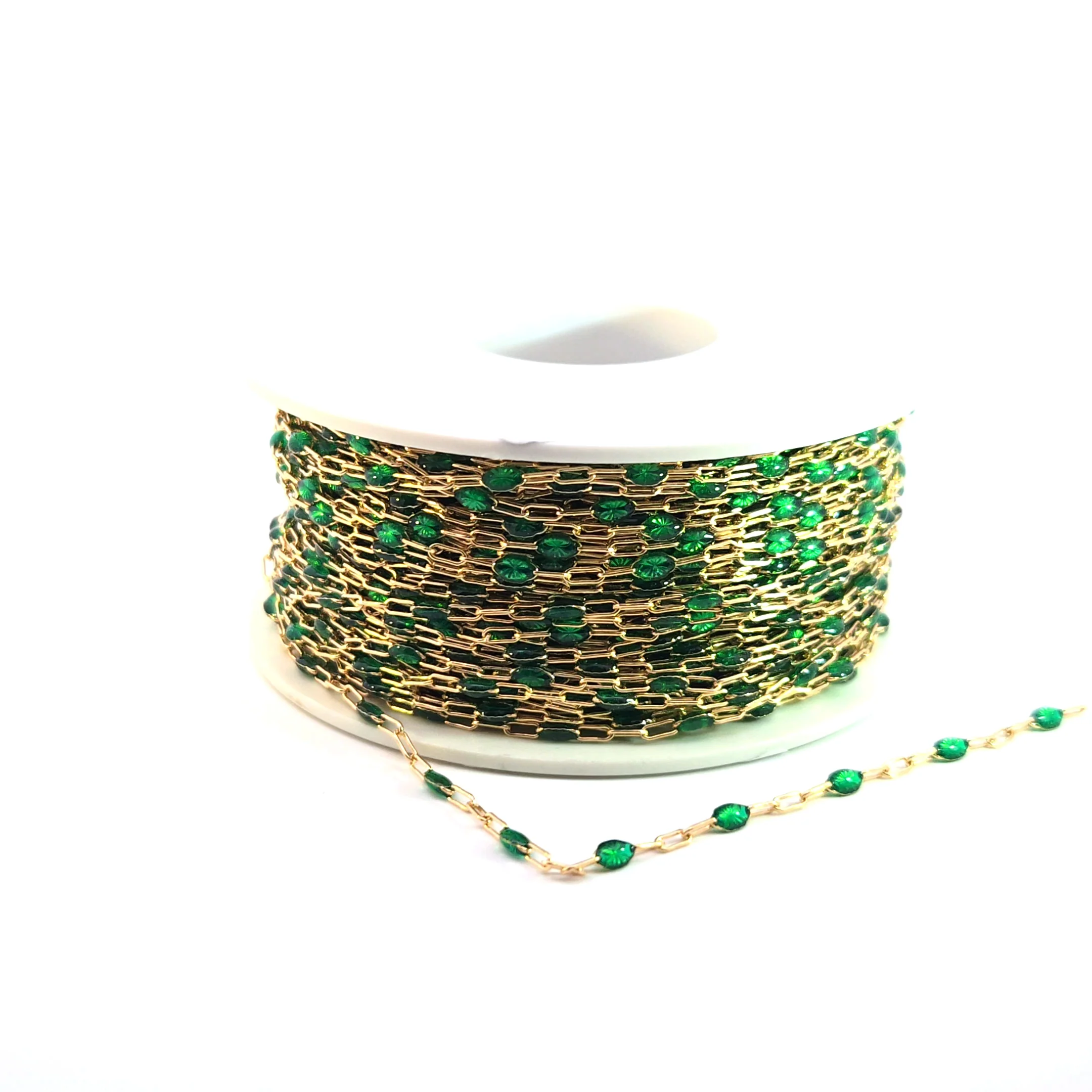 V250GRGF. Gold Filled Green Color Enamel Cable Chain - Image 7
