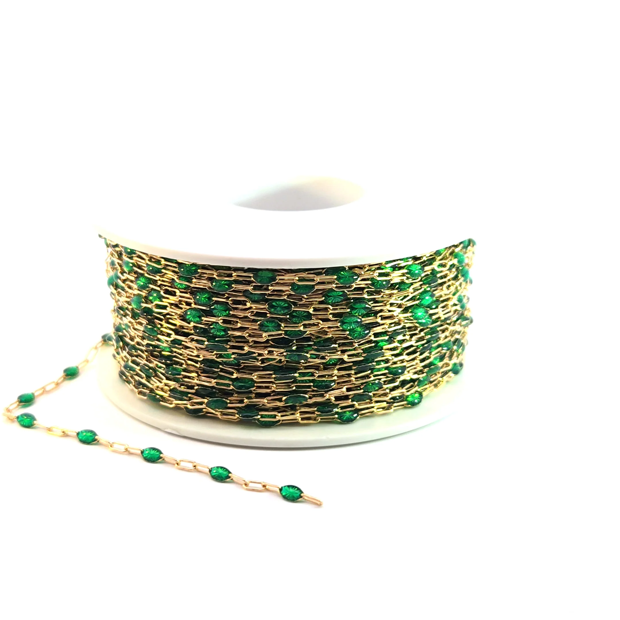 V250GRGF. Gold Filled Green Color Enamel Cable Chain - Image 8