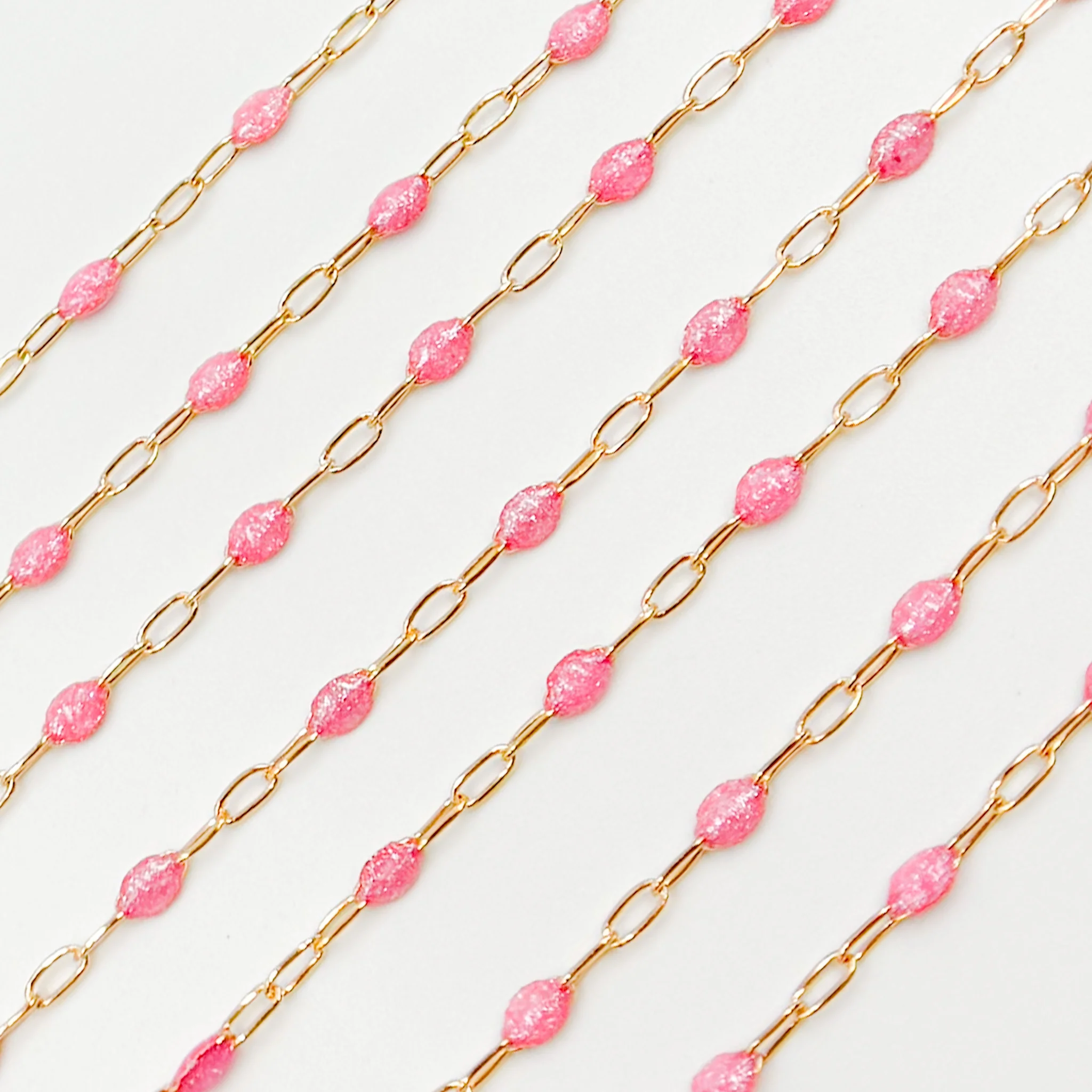 V250RSGF. Gold Filled Rose Color Glitter Enamel Cable Chain - Image 5