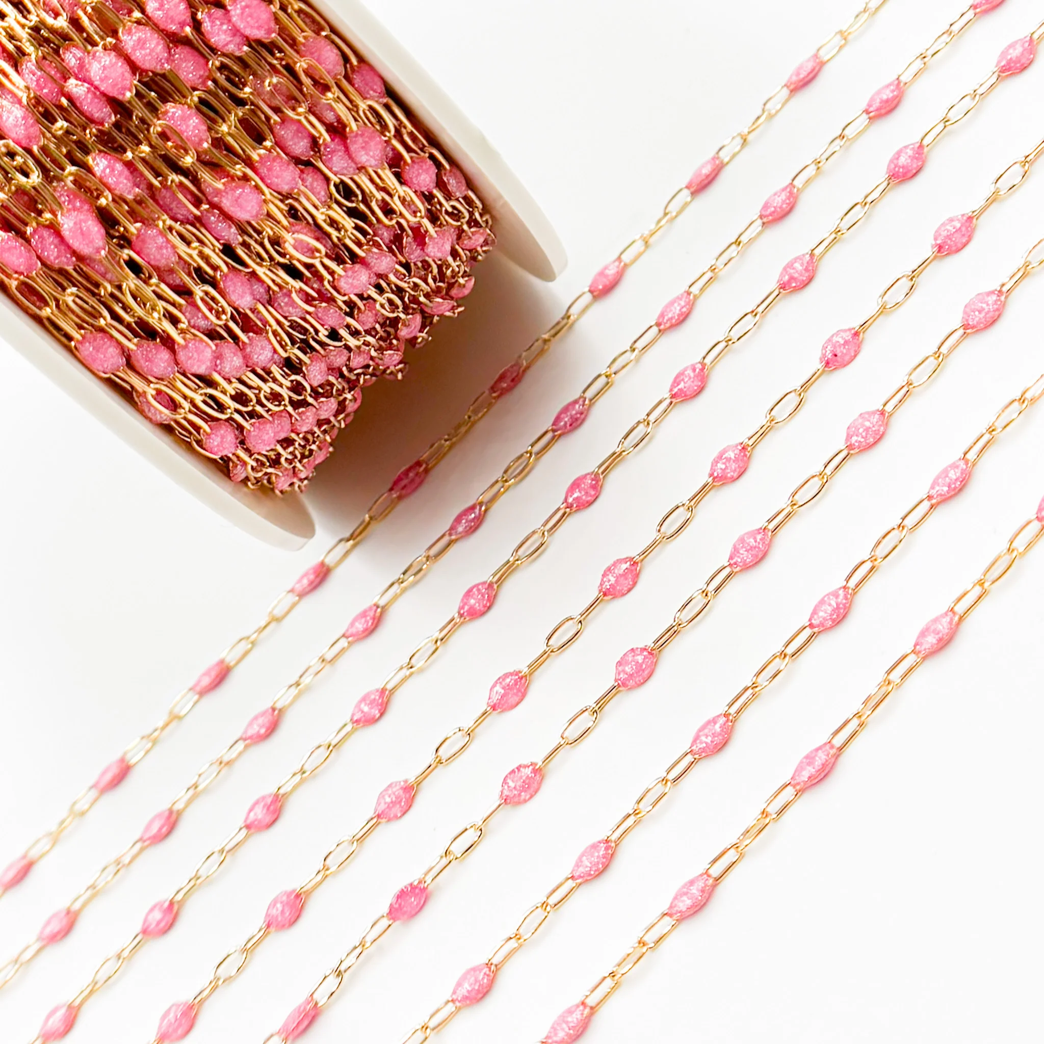 V250RSGF. Gold Filled Rose Color Glitter Enamel Cable Chain - Image 7