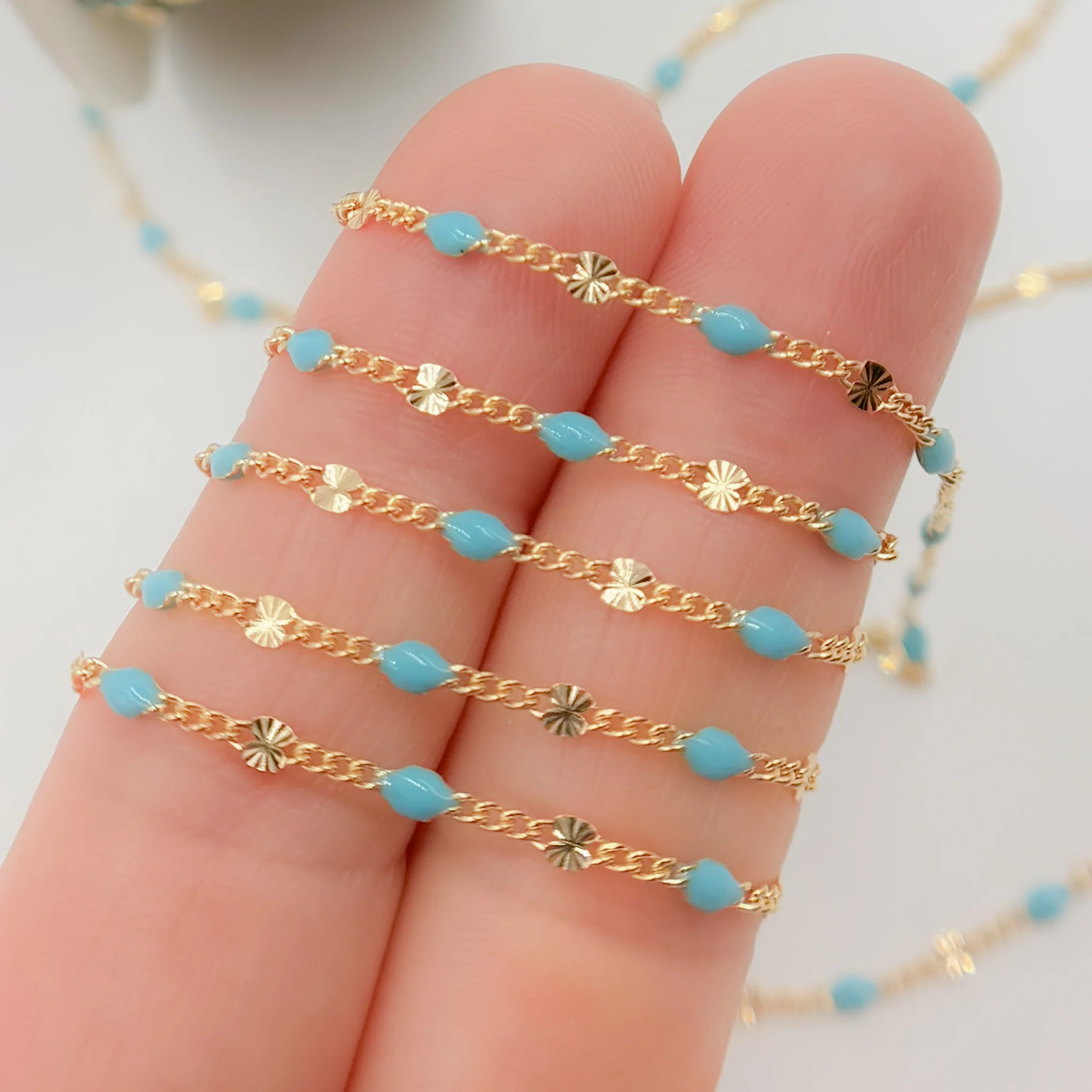 V269TURGF. Gold Filled Turquoise Color Enamel Marina Link Chain - Image 3