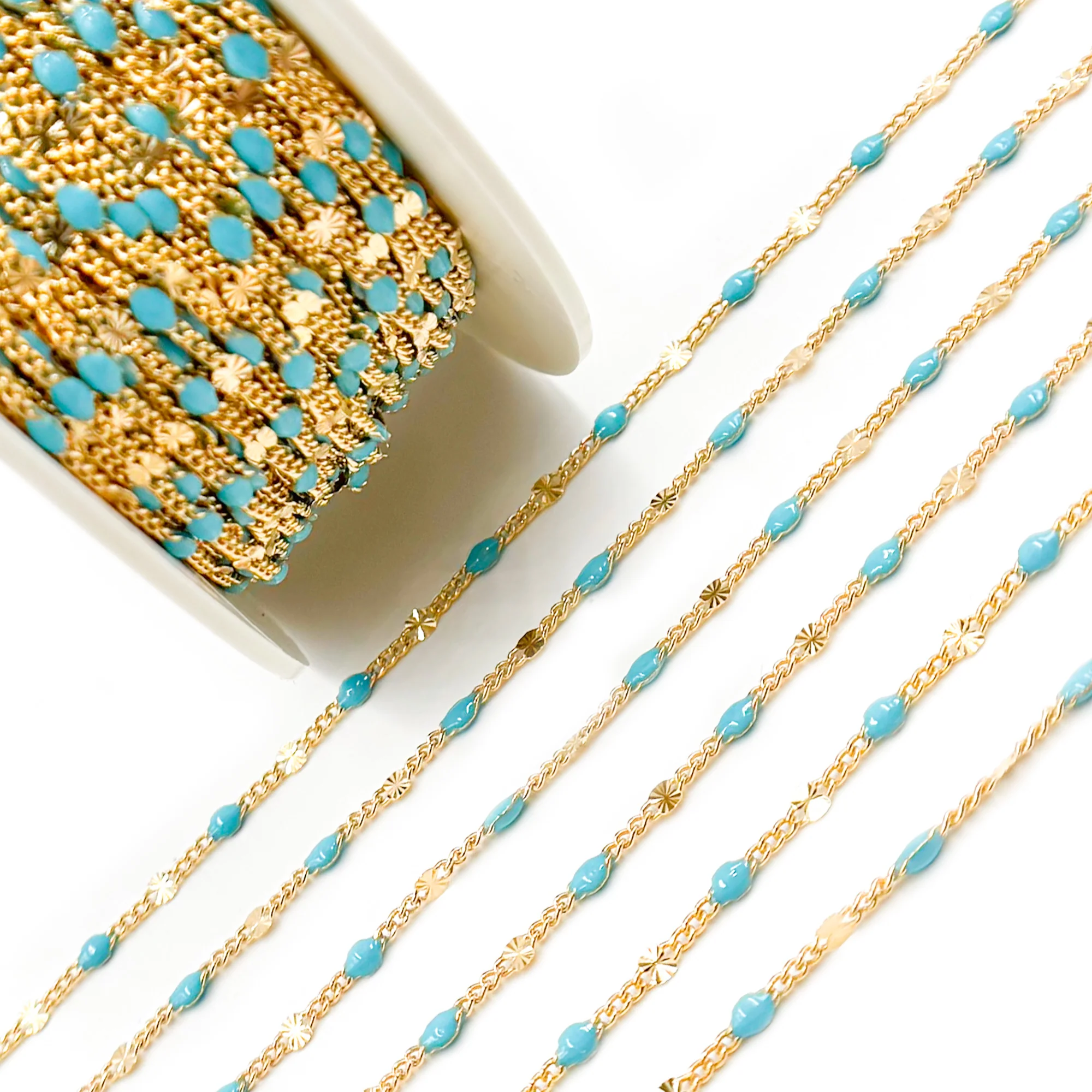 V269TURGF. Gold Filled Turquoise Color Enamel Marina Link Chain - Image 4