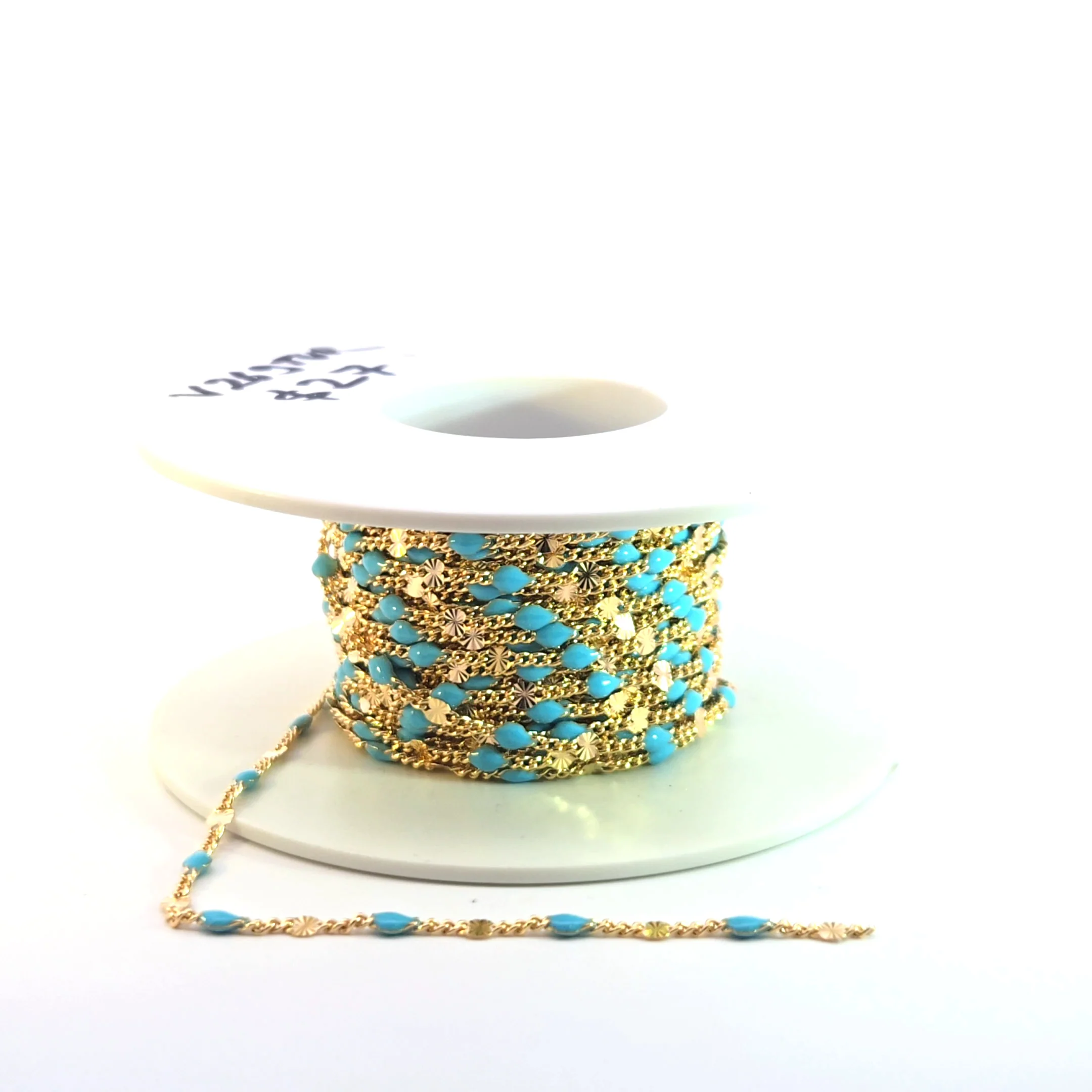 V269TURGF. Gold Filled Turquoise Color Enamel Marina Link Chain - Image 6