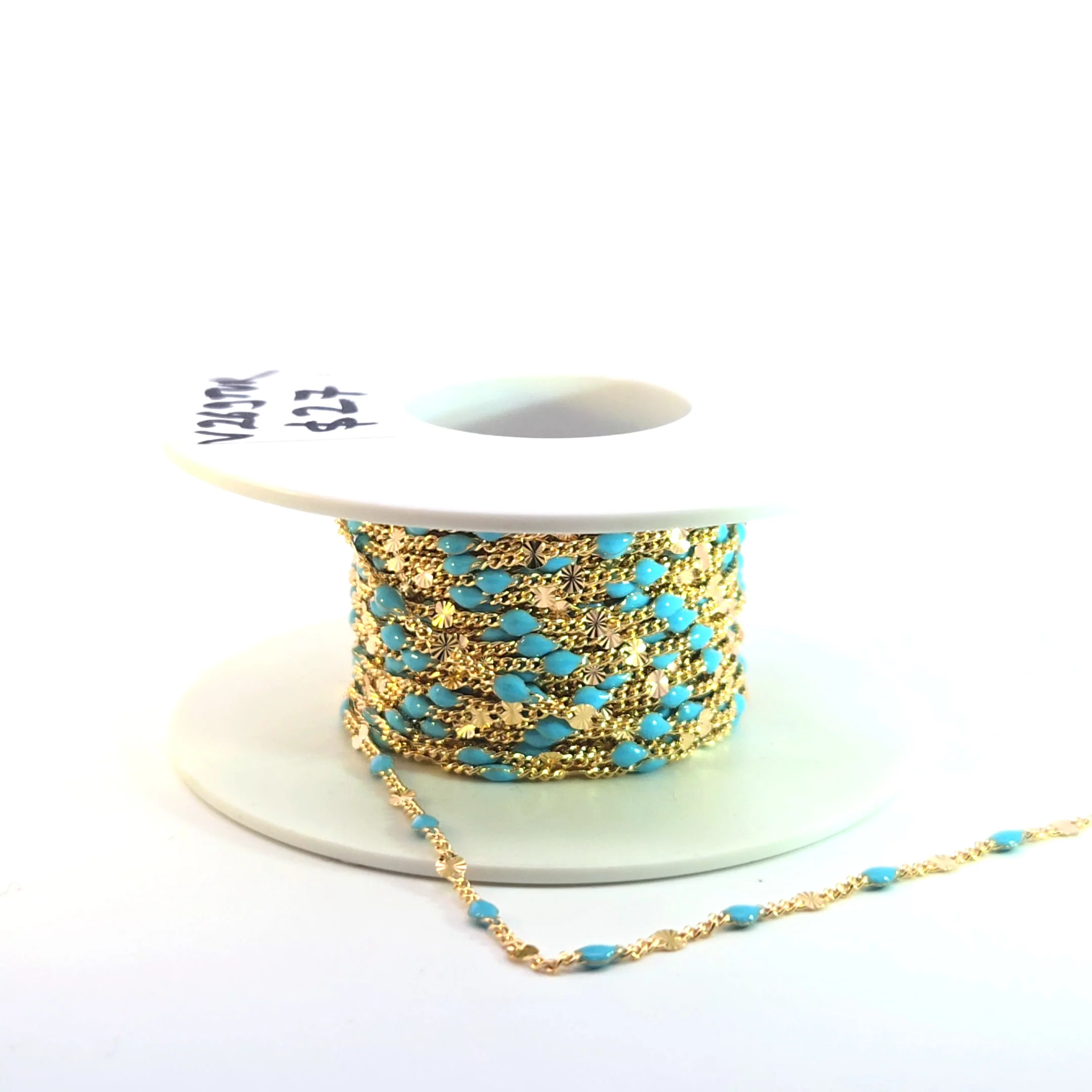 V269TURGF. Gold Filled Turquoise Color Enamel Marina Link Chain - Image 7