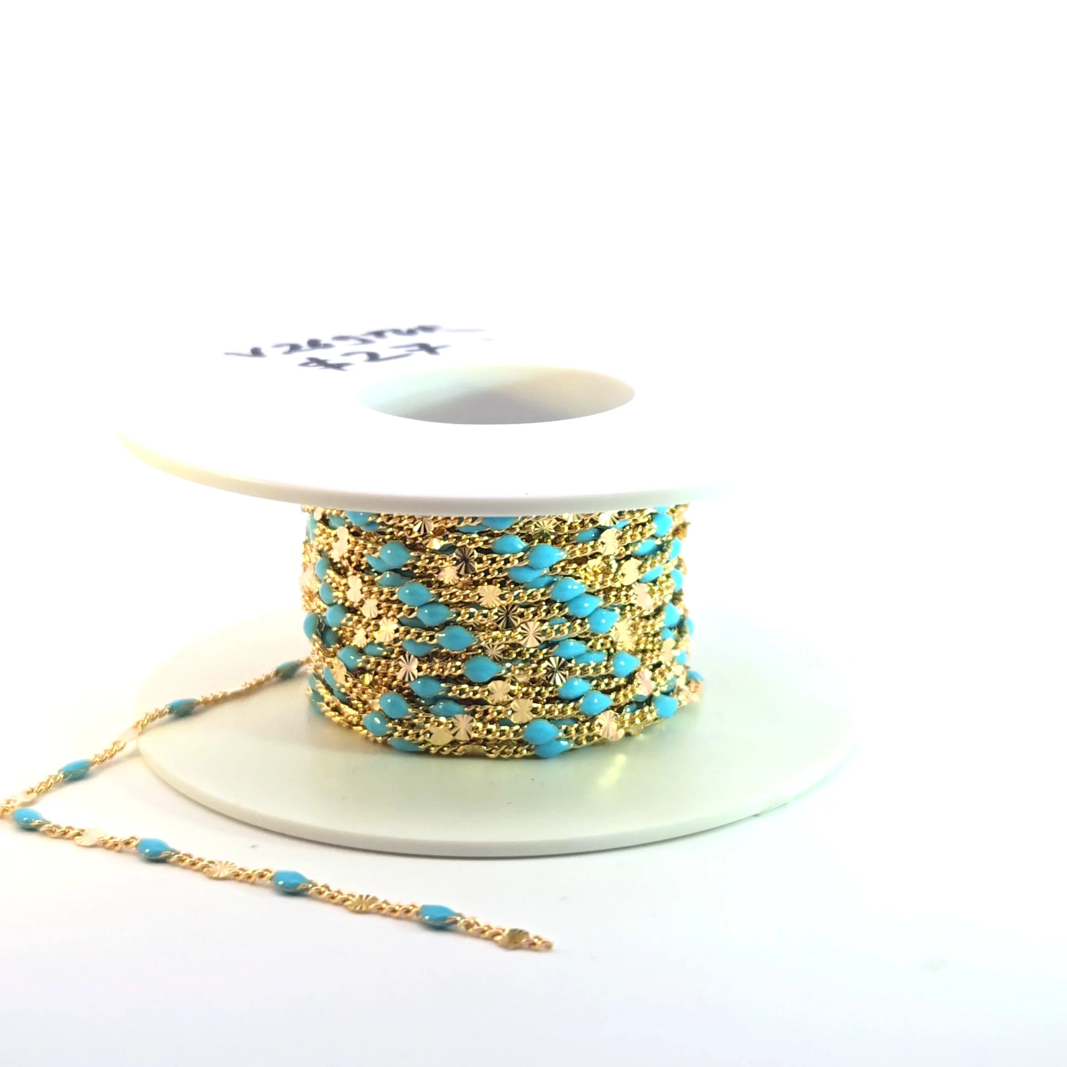 V269TURGF. Gold Filled Turquoise Color Enamel Marina Link Chain - Image 8