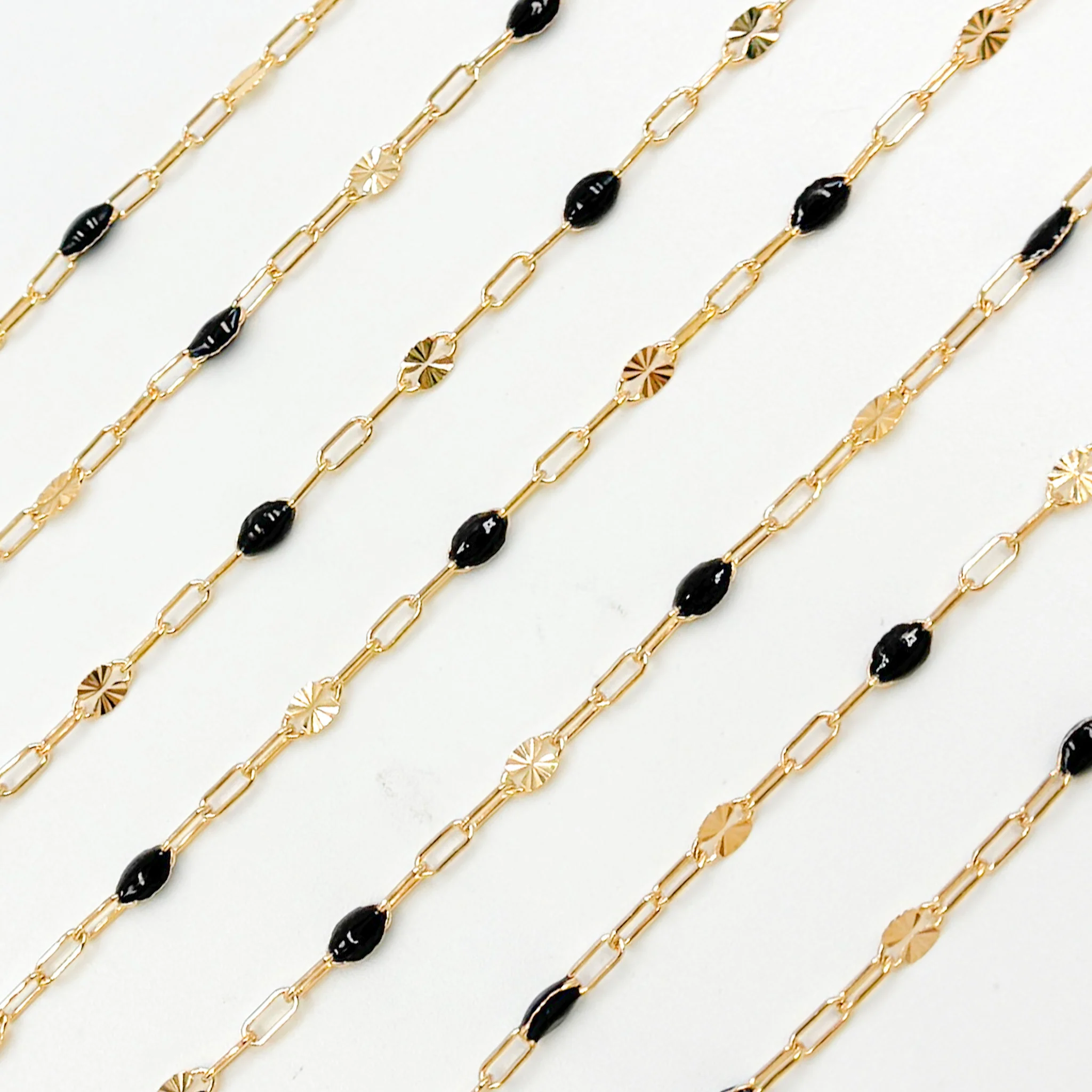 V295BKGF. 14K Gold Filled Black Color Enamel with Paperclip and Diamond Cut Marina Links - Image 3