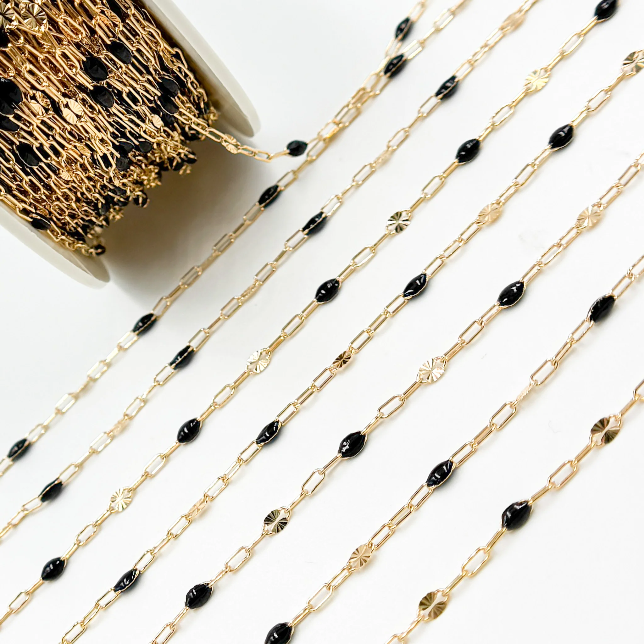 V295BKGF. 14K Gold Filled Black Color Enamel with Paperclip and Diamond Cut Marina Links - Image 6
