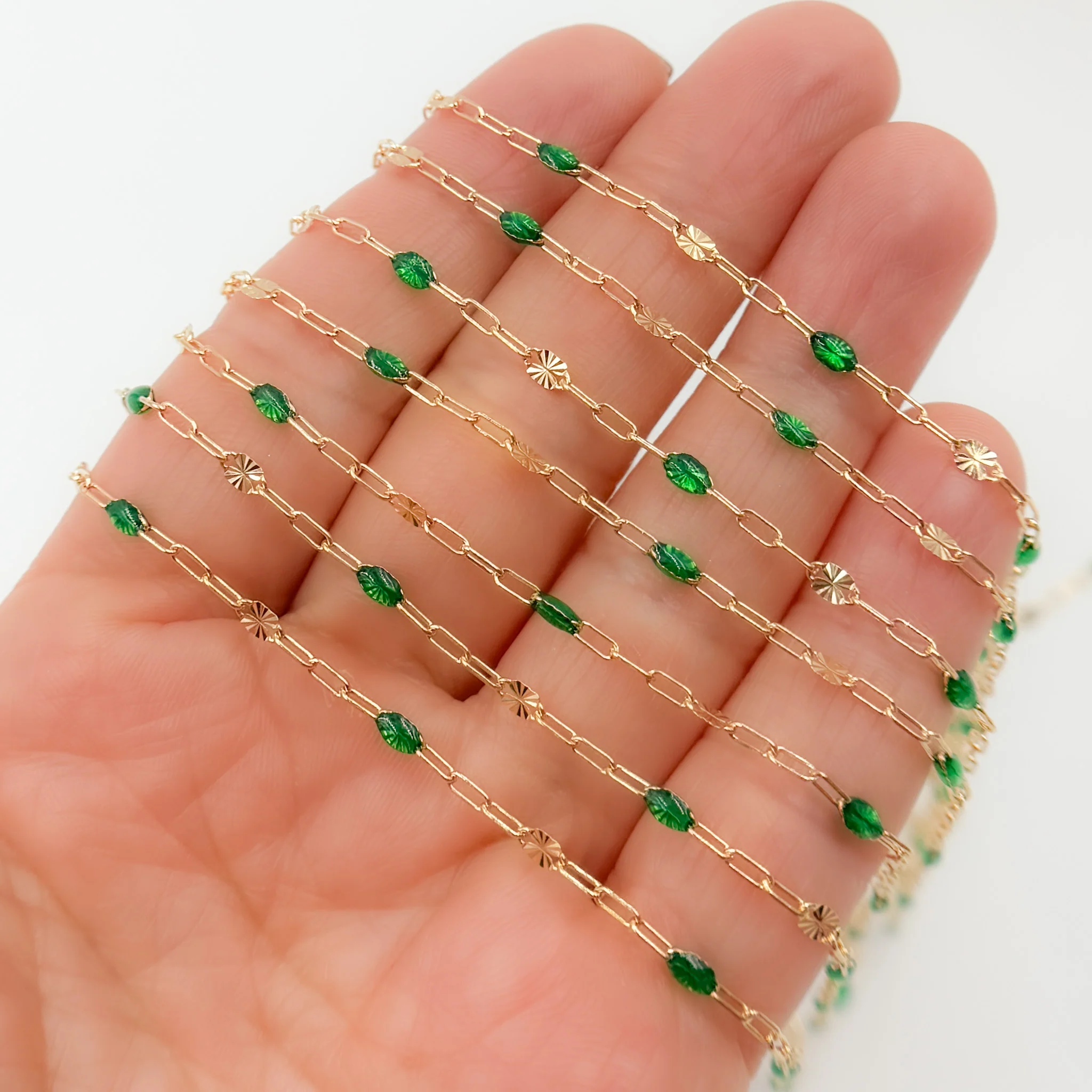 V295ENGF. 14K Gold Filled Enamel Chain with Paperclip & Diamond-Cut Marina Links - Image 3