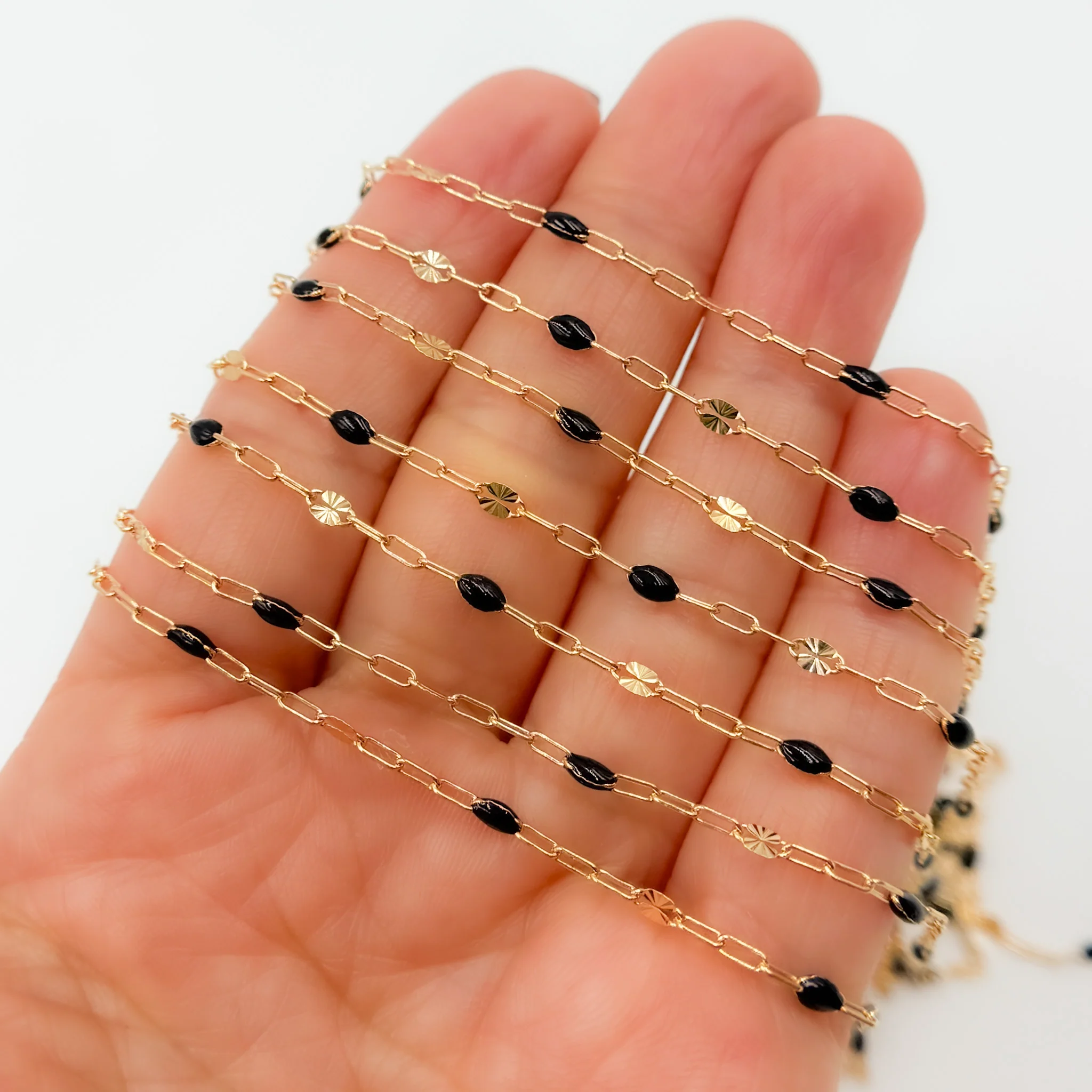 V295ENGF. 14K Gold Filled Enamel Chain with Paperclip & Diamond-Cut Marina Links - Image 9
