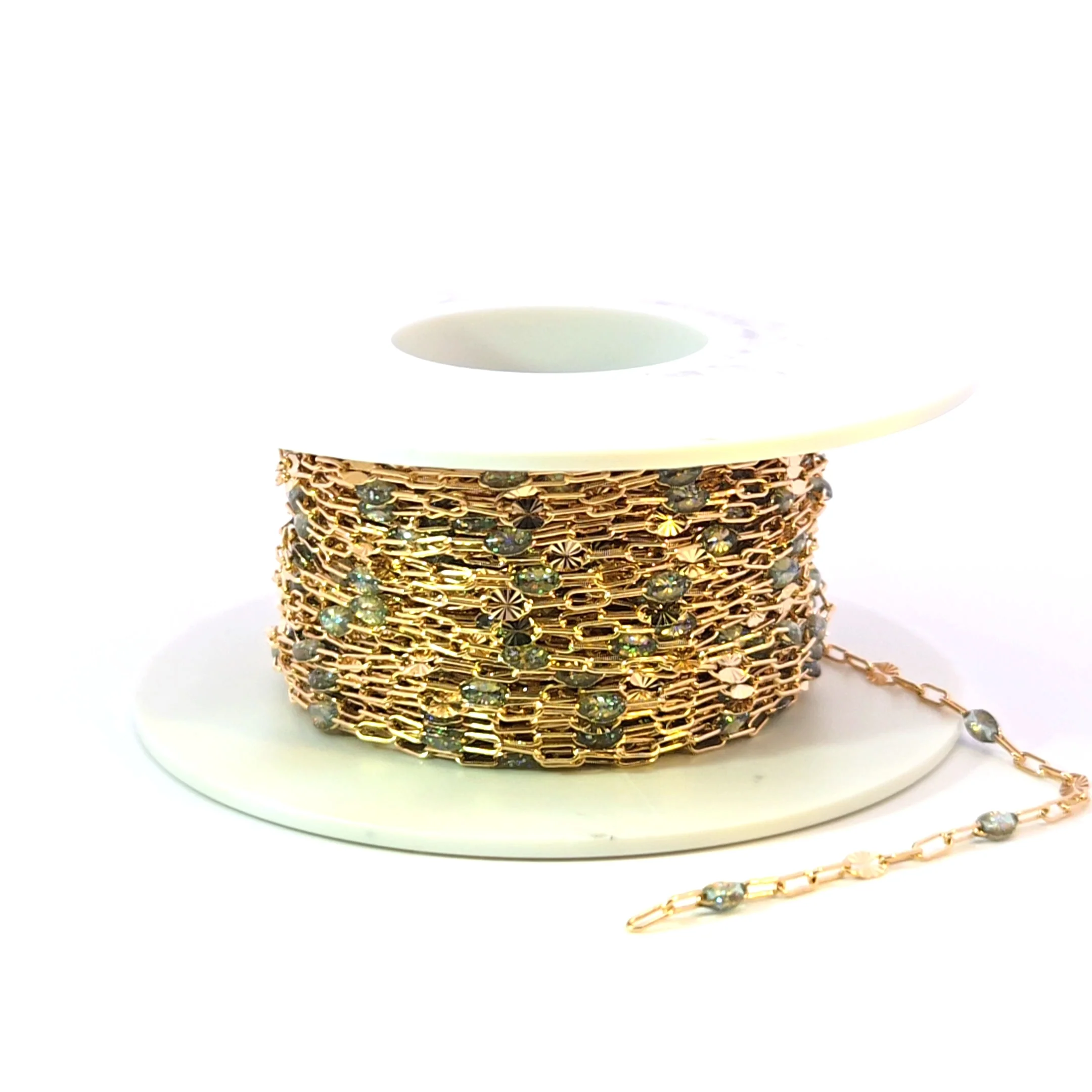 V295OP3GF. 14K Gold Filled Green Shade Opal Enamel Chain with Paperclip and Diamond Cut Marina Links - Image 10