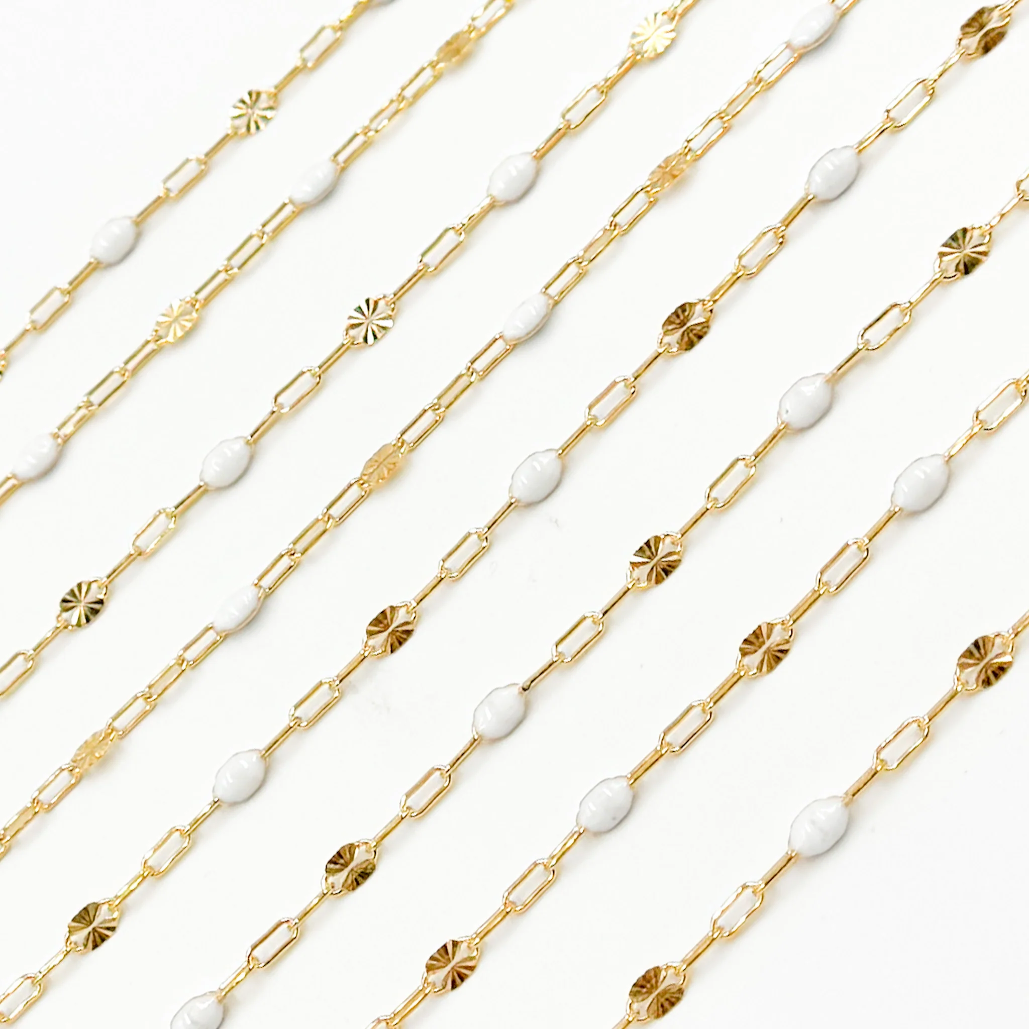 V295WTGF. 14K Gold Filled White Color Enamel with Paperclip and Diamond Cut Marina Links - Image 2