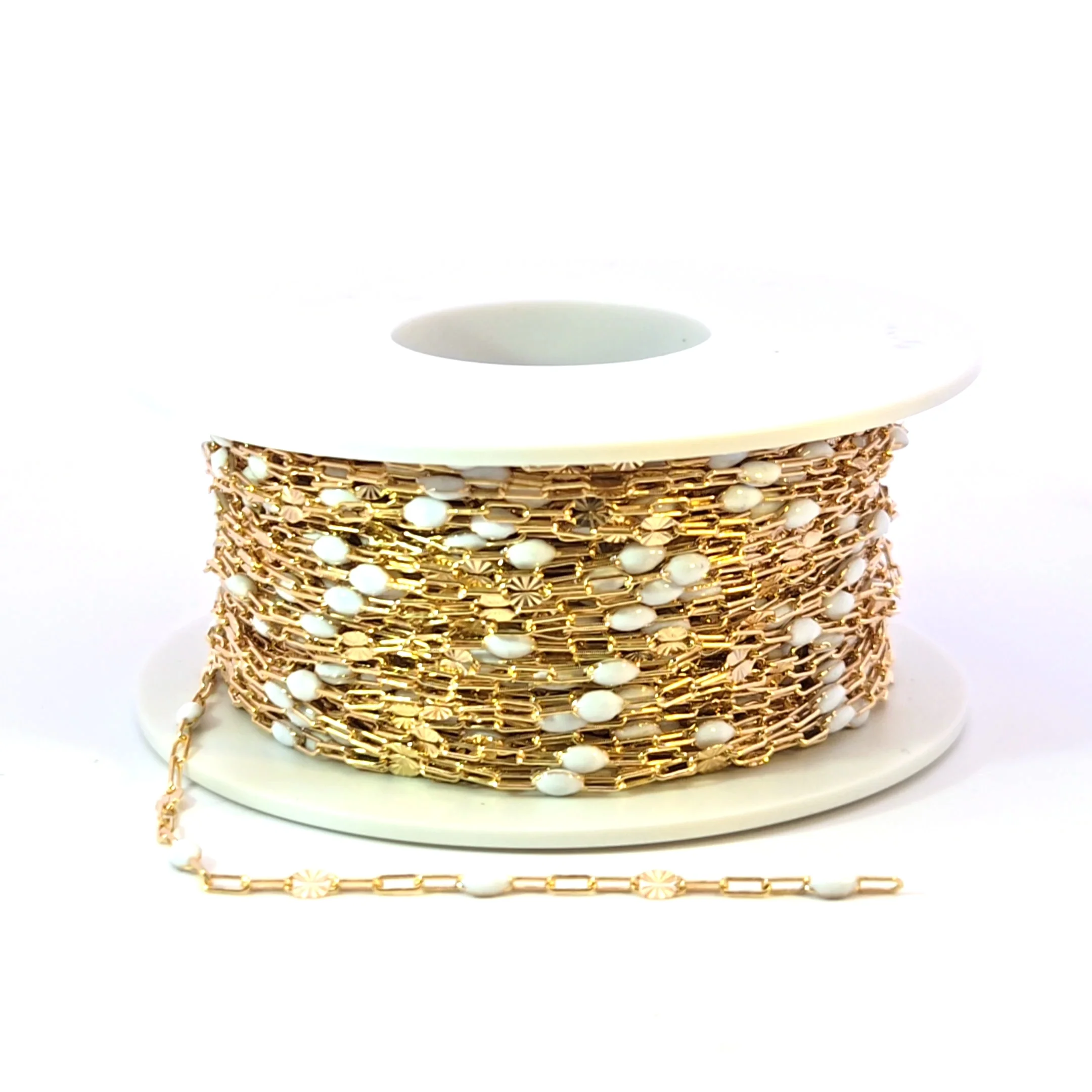 V295WTGF. 14K Gold Filled White Color Enamel with Paperclip and Diamond Cut Marina Links - Image 9