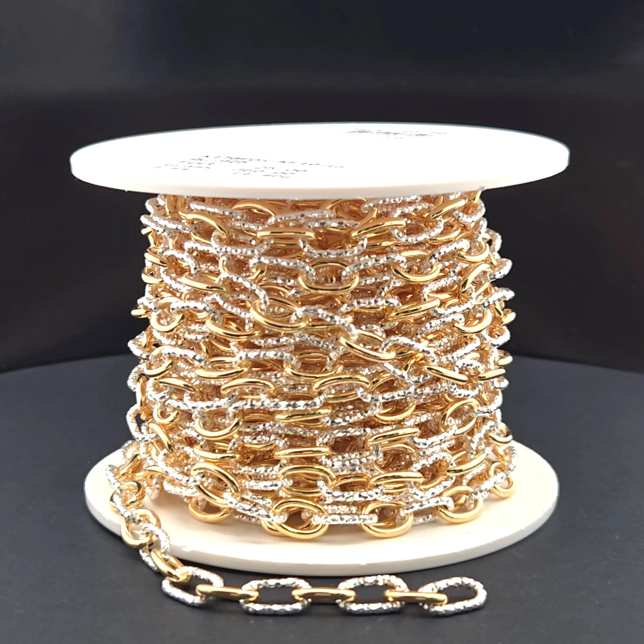 V308TT. Gold Filled and Silver Mixed Link Cable Chain - Smooth & Diamond Cut Links - Image 6