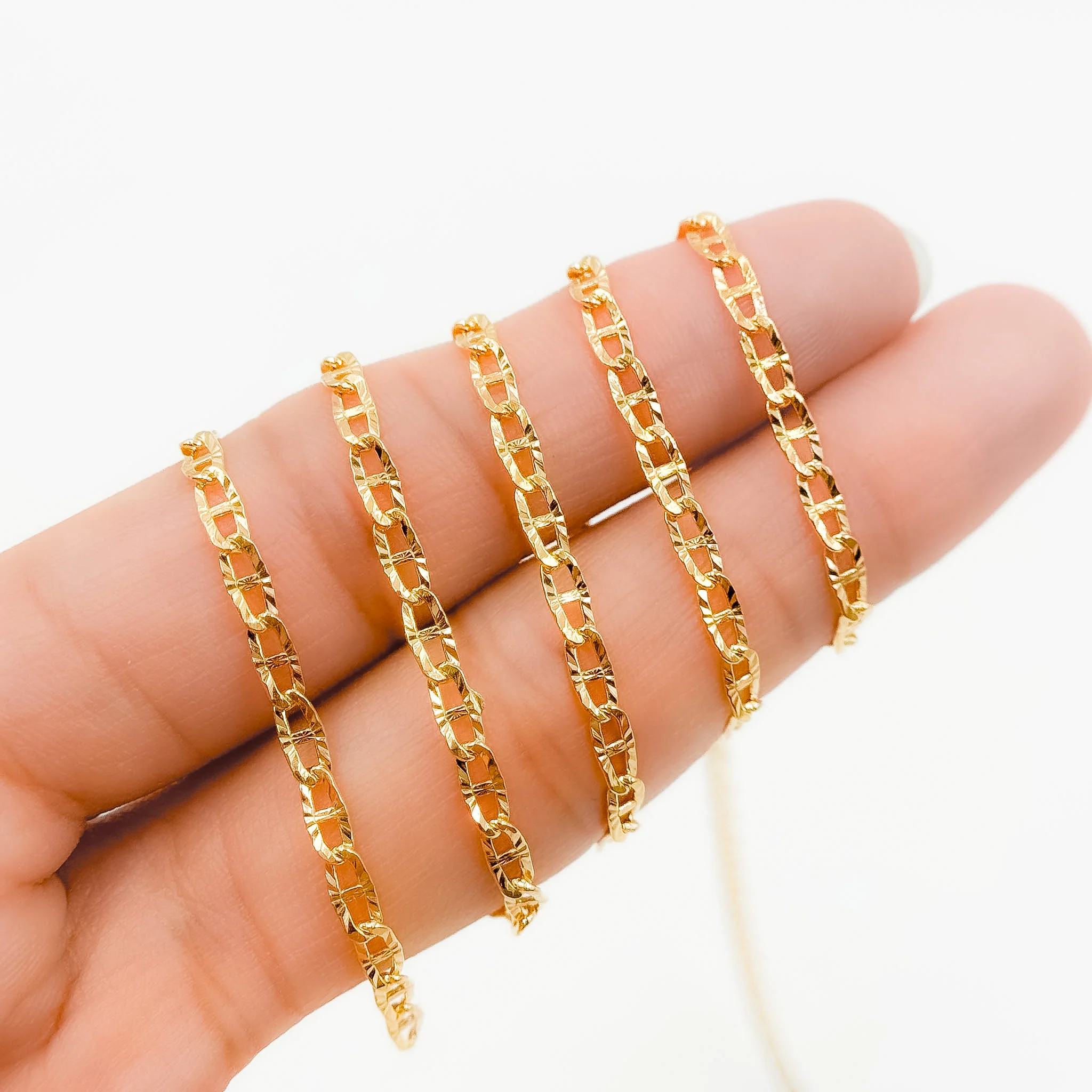 V314GF. 14K Gold Filled Diamond Cut Flat Marina Link Chain - Image 9