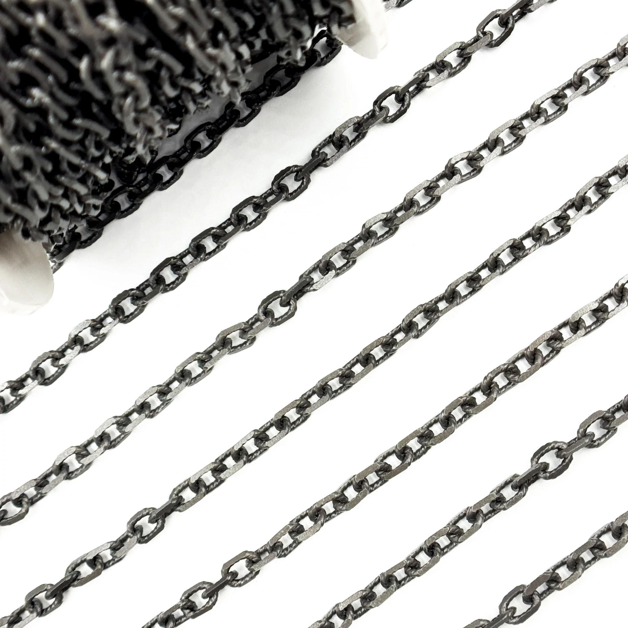 V33BRM. Black Rhodium Matte Sterling Silver Diamond Cut Cable Link Chain - Image 5