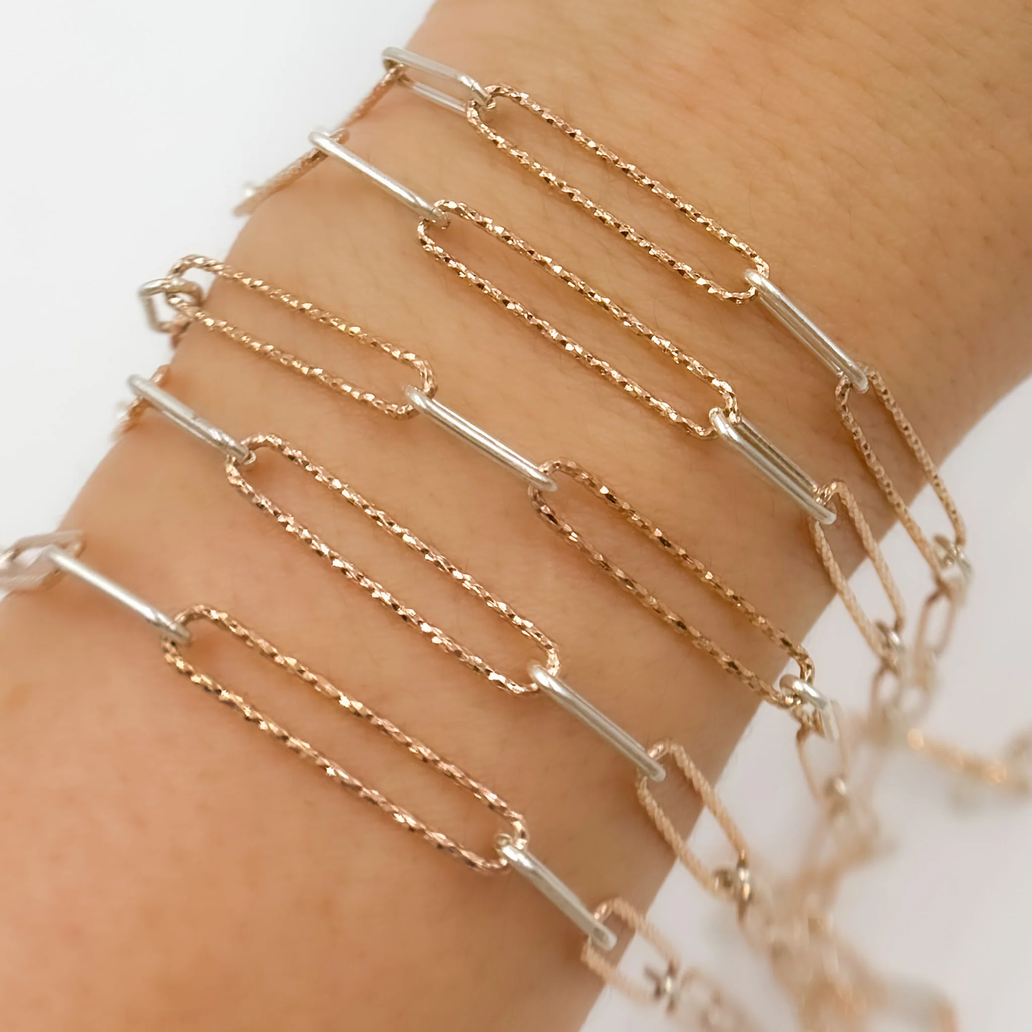 V3RGS. Rose Gold Plated & Silver Long & Short Smooth & Diamond Cut Link Chain - Image 2