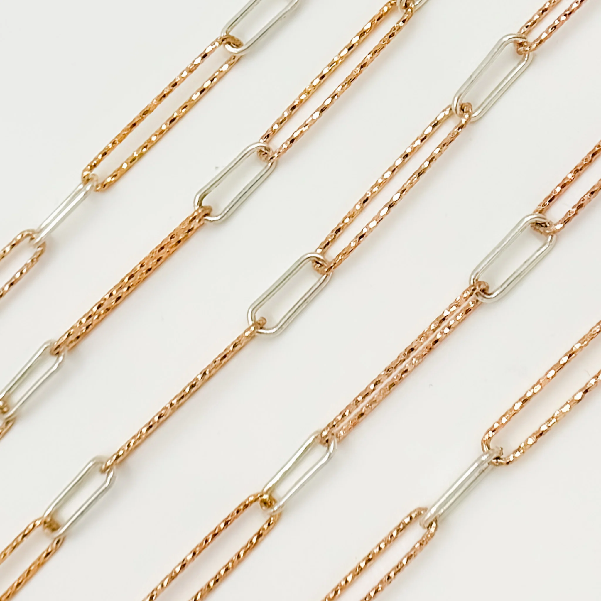 V3RGS. Rose Gold Plated & Silver Long & Short Smooth & Diamond Cut Link Chain - Image 3