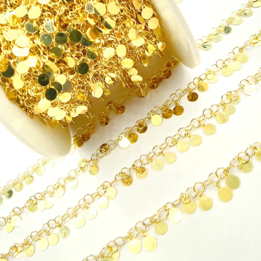 V73GP. Gold Plated 925 Sterling Silver Dangle Disc Chain - Image 4
