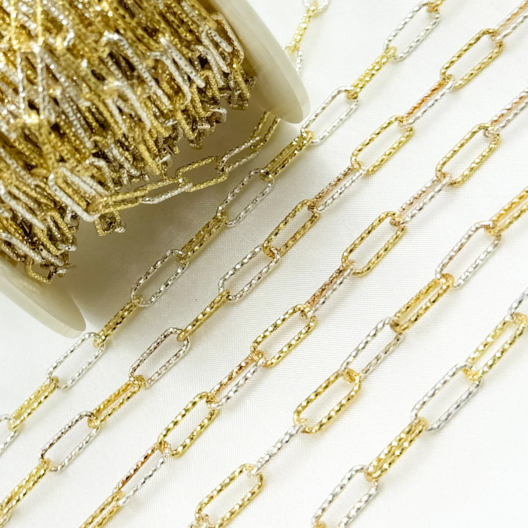 V9GS. Gold Plated and Sterling Silver Diamond Cut Paper Clip Chain - Image 3