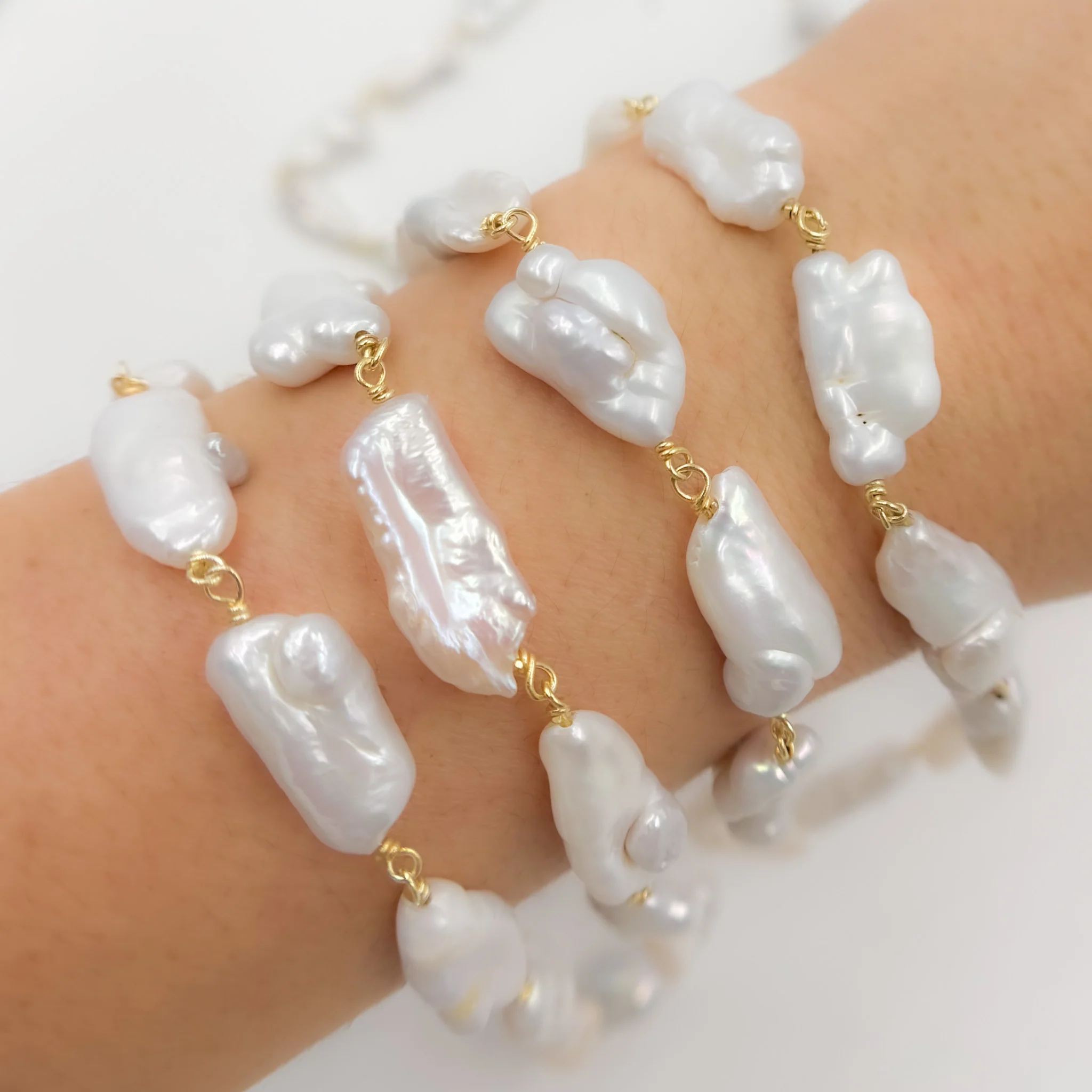 PRL24. Gold Plated Wire Biwa Freshwater Pearl Chain