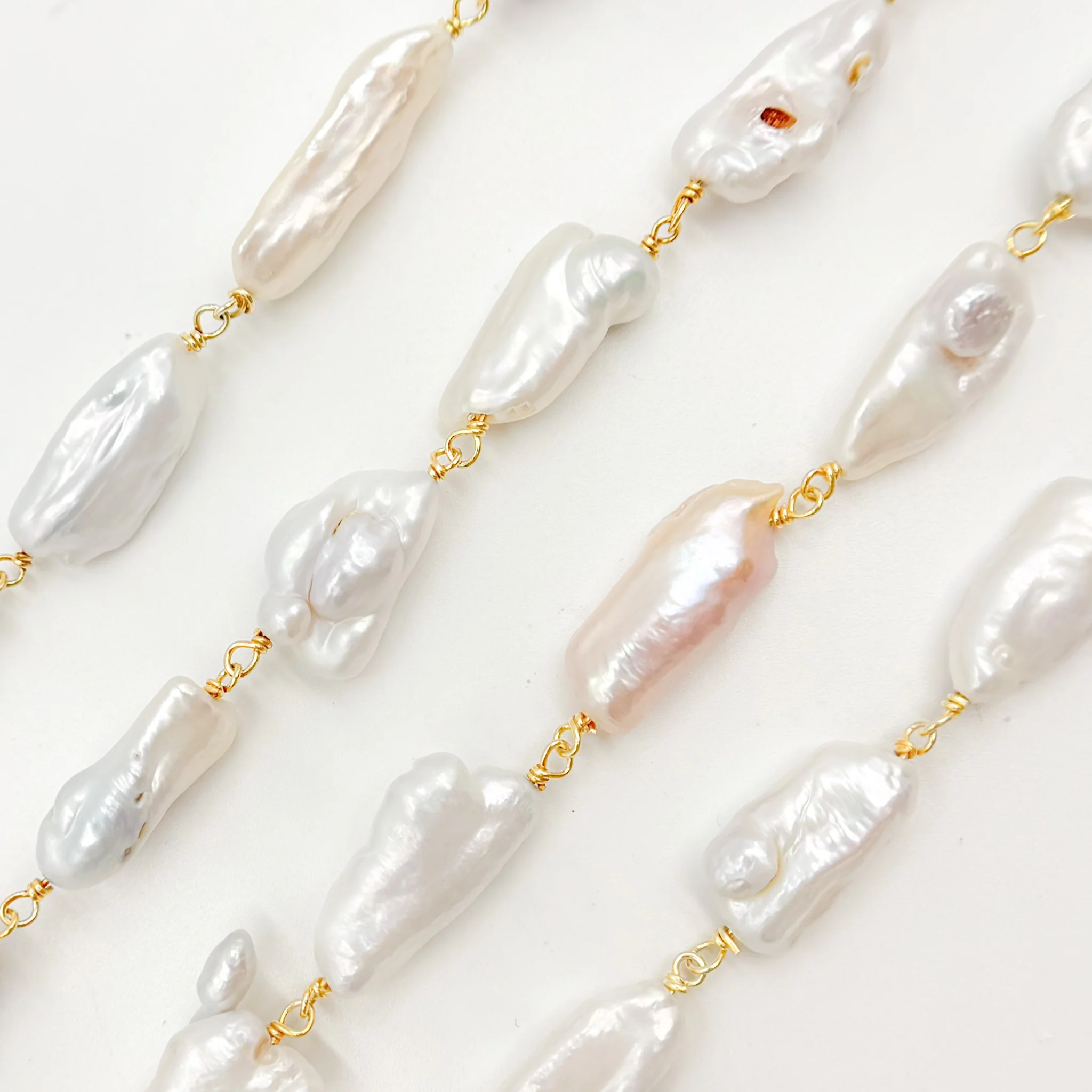 PRL24. Gold Plated Wire Biwa Freshwater Pearl Chain - Image 2
