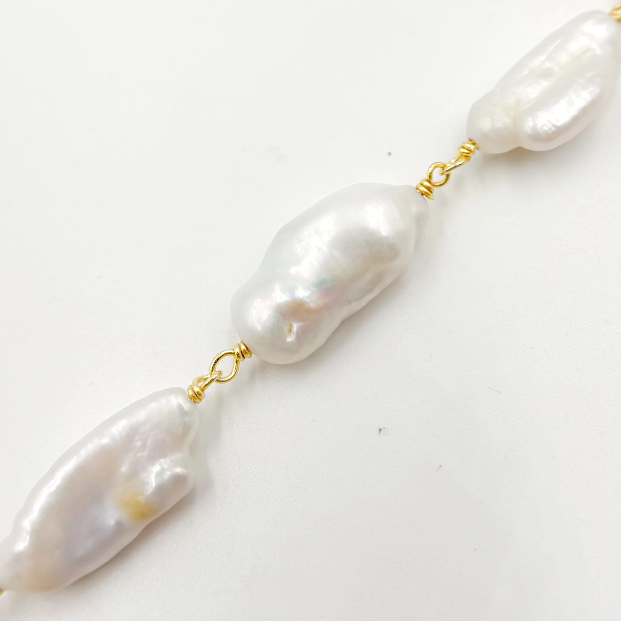 PRL24. Gold Plated Wire Biwa Freshwater Pearl Chain - Image 4