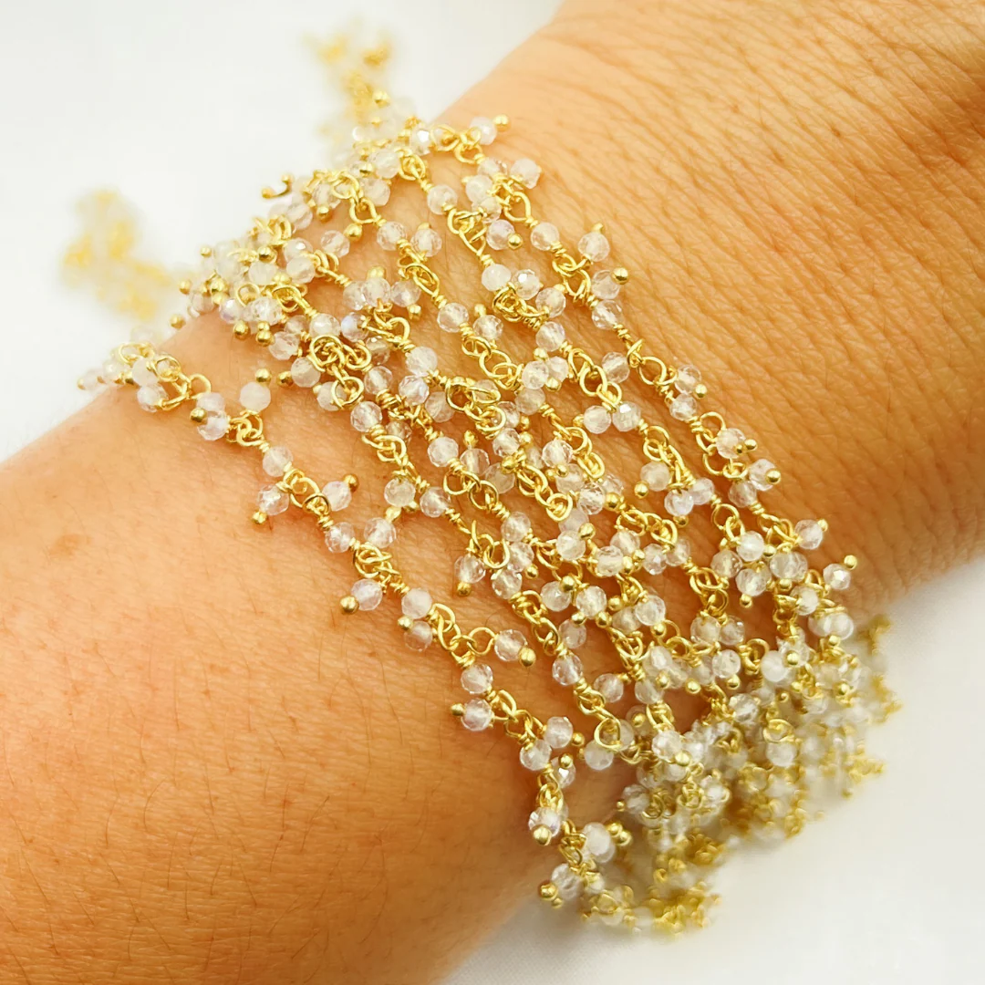 White Moonstone Cluster Dangle Gold Plated Wire Chain. WMS22