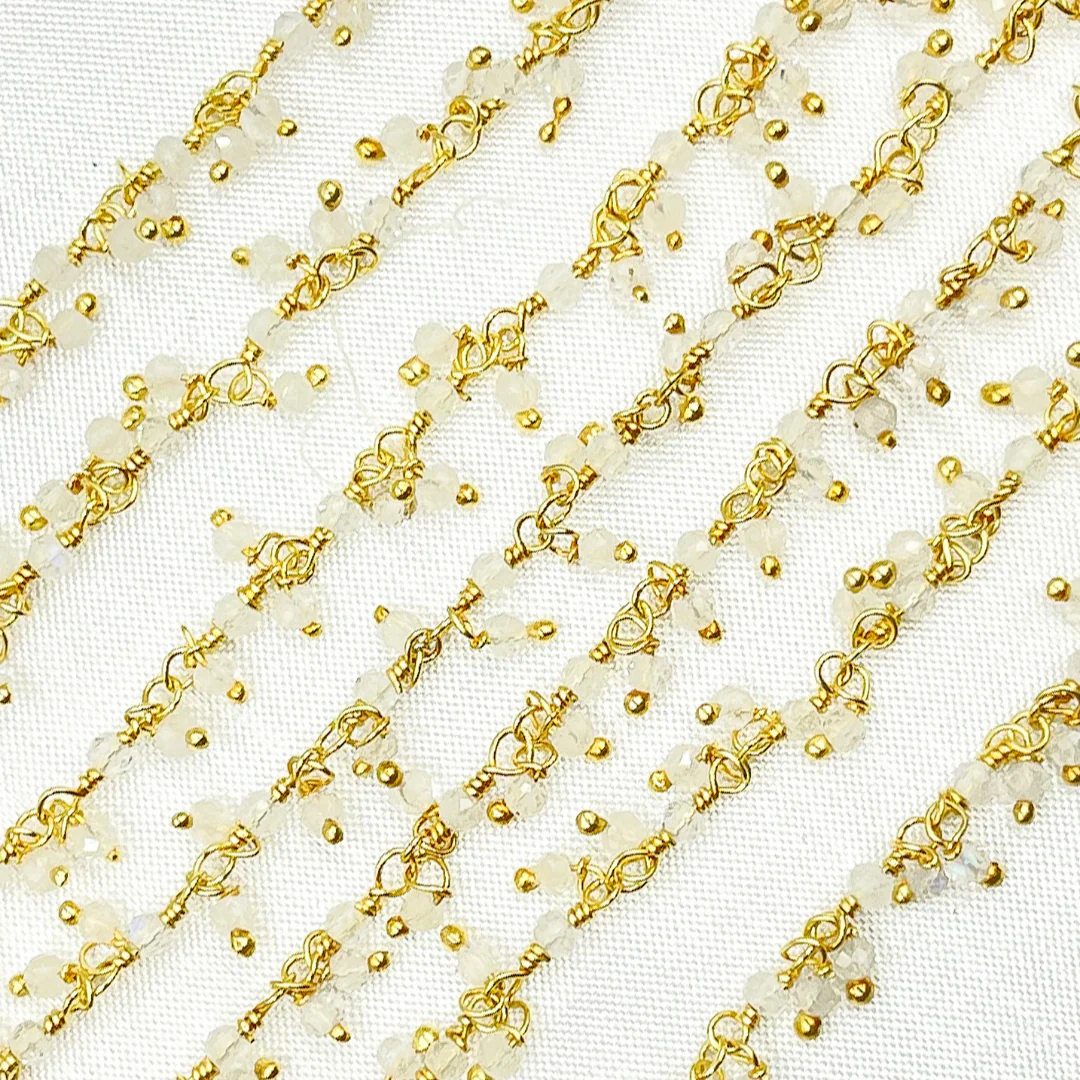 White Moonstone Cluster Dangle Gold Plated Wire Chain. WMS22 - Image 3