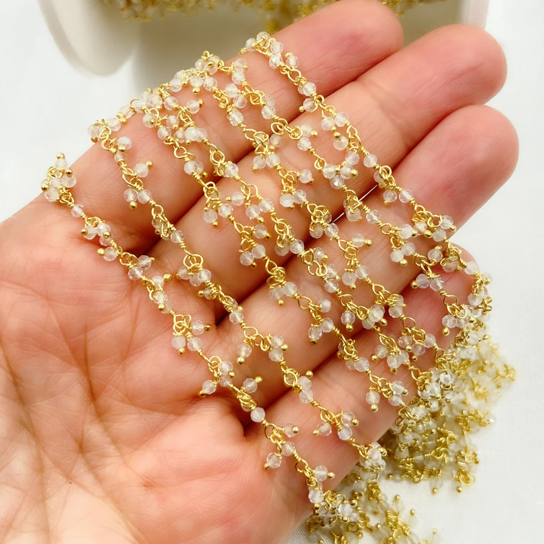 White Moonstone Cluster Dangle Gold Plated Wire Chain. WMS22 - Image 5