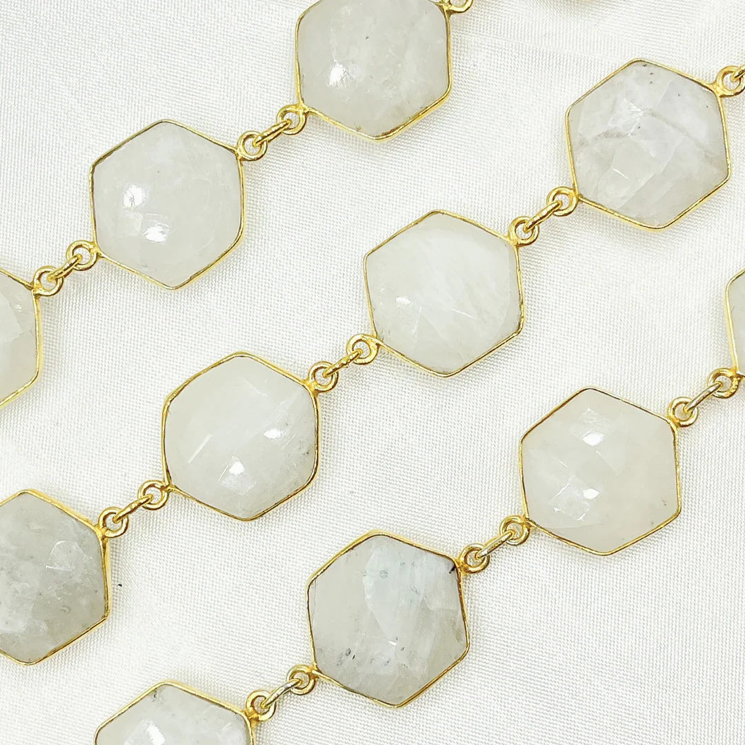 White Moonstone Hexagon Shape Bezel Gold Plated Wire Chain. WMS17 - Image 3
